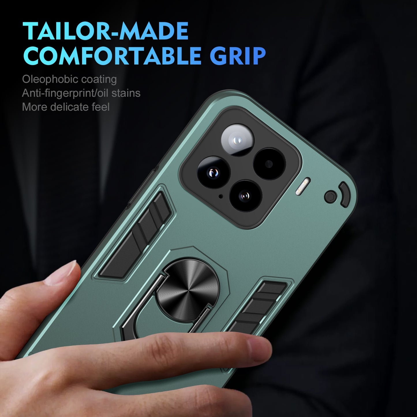 Shockproof Xiaomi 15 Phone Case with 360° Rotatable Metal Ring Holder, Magnetic Car Mount Stand, Ultra-Thin PC & Silicone Protection Cover