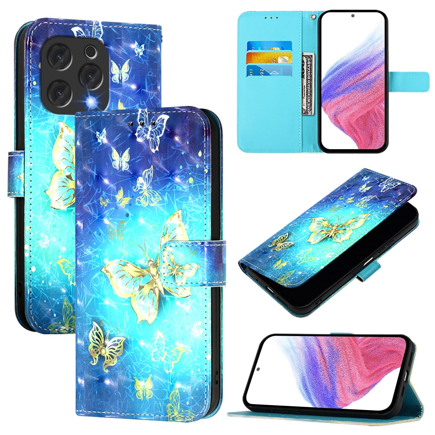 Doogee N55 Plus Leather Flip Phone Case with 3D Painted Design, Card Holder, Wallet & Stand Function - Durable Protection & Easy Access