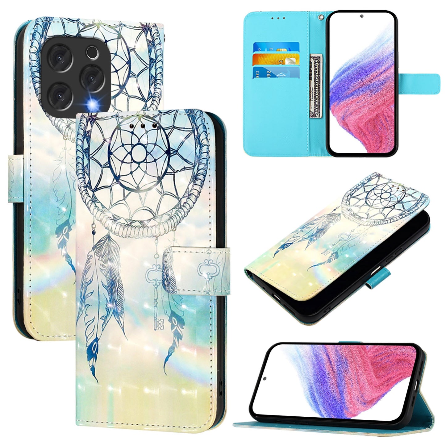 Doogee N55 Plus Leather Flip Phone Case with 3D Painted Design, Card Holder, Wallet & Stand Function - Durable Protection & Easy Access