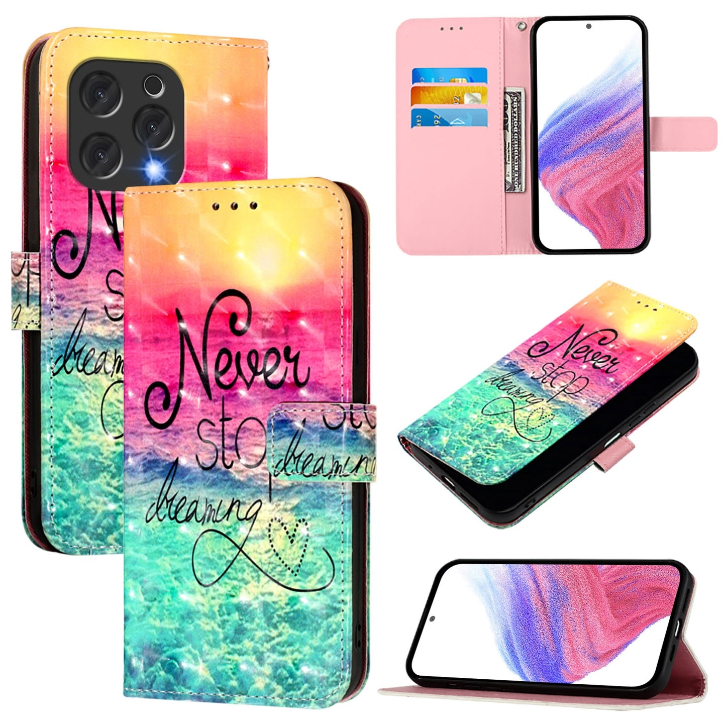 Doogee N55 Plus Leather Flip Phone Case with 3D Painted Design, Card Holder, Wallet & Stand Function - Durable Protection & Easy Access