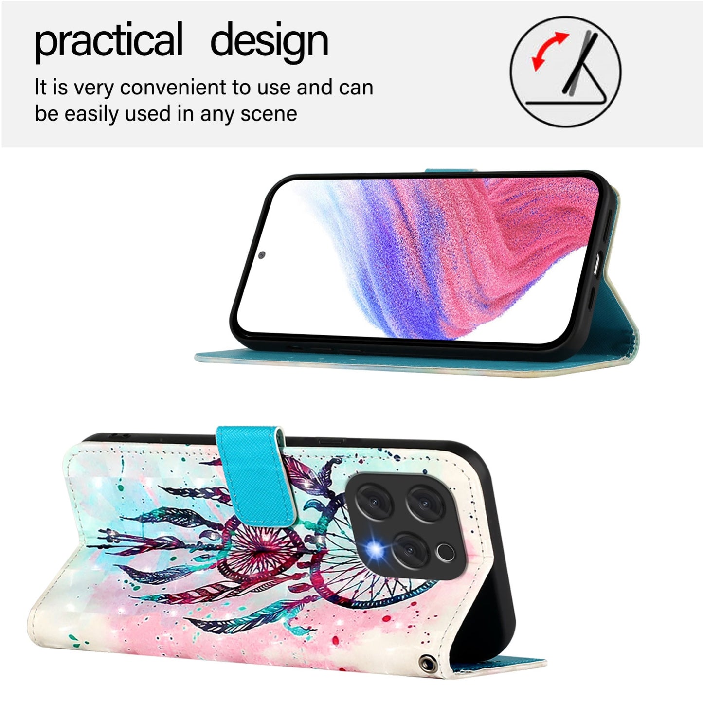 Doogee N55 Plus Leather Flip Phone Case with 3D Painted Design, Card Holder, Wallet & Stand Function - Durable Protection & Easy Access