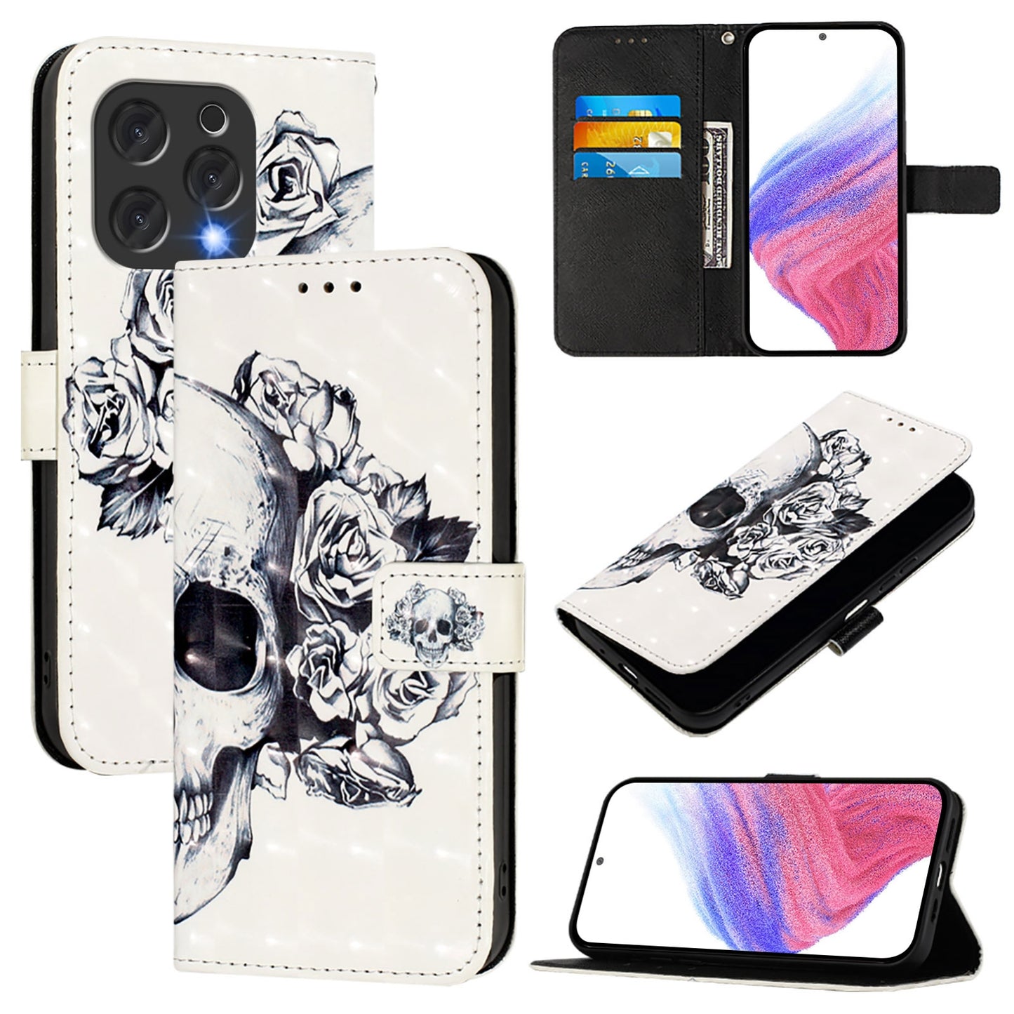 Doogee N55 Plus Leather Flip Phone Case with 3D Painted Design, Card Holder, Wallet & Stand Function - Durable Protection & Easy Access