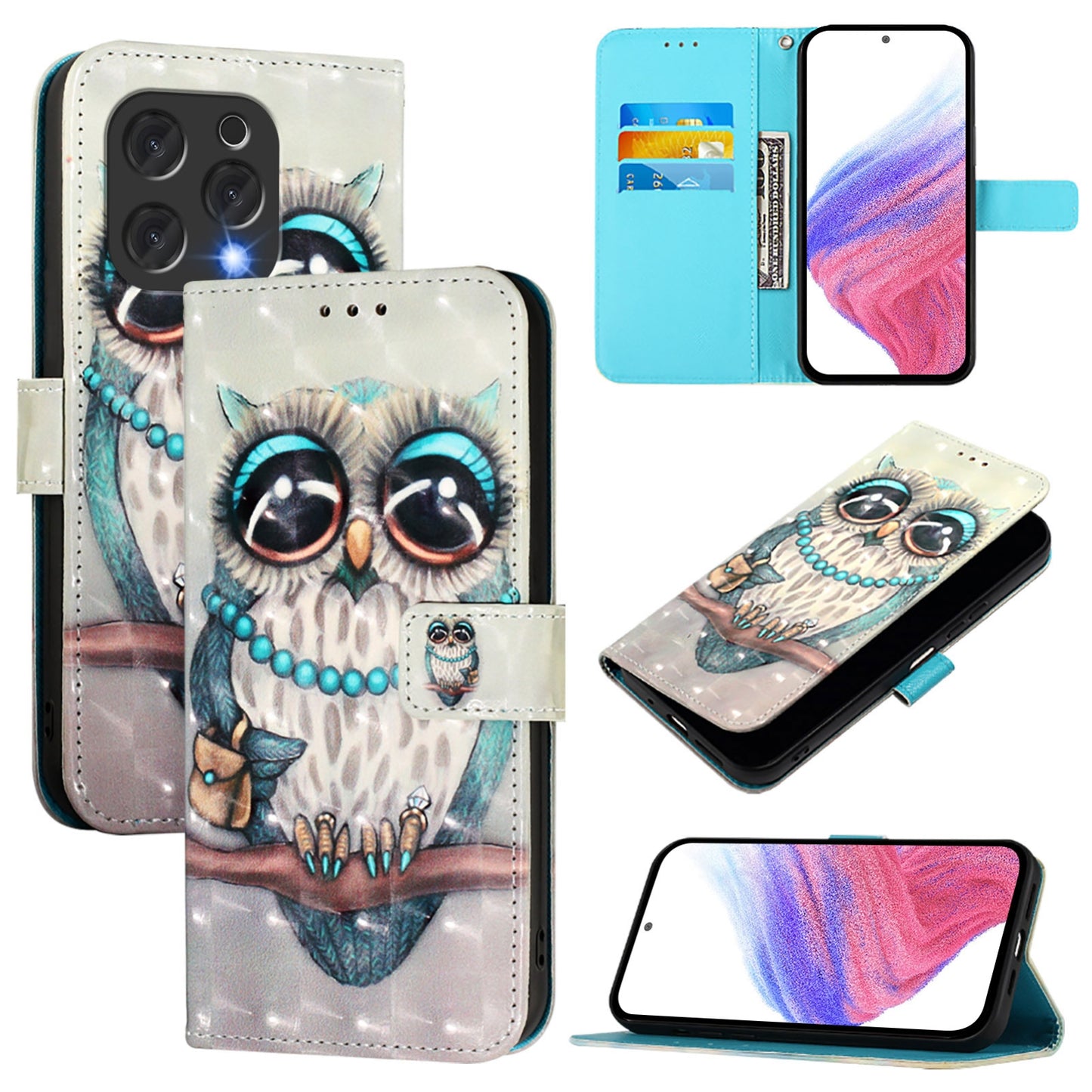 Doogee N55 Plus Leather Flip Phone Case with 3D Painted Design, Card Holder, Wallet & Stand Function - Durable Protection & Easy Access