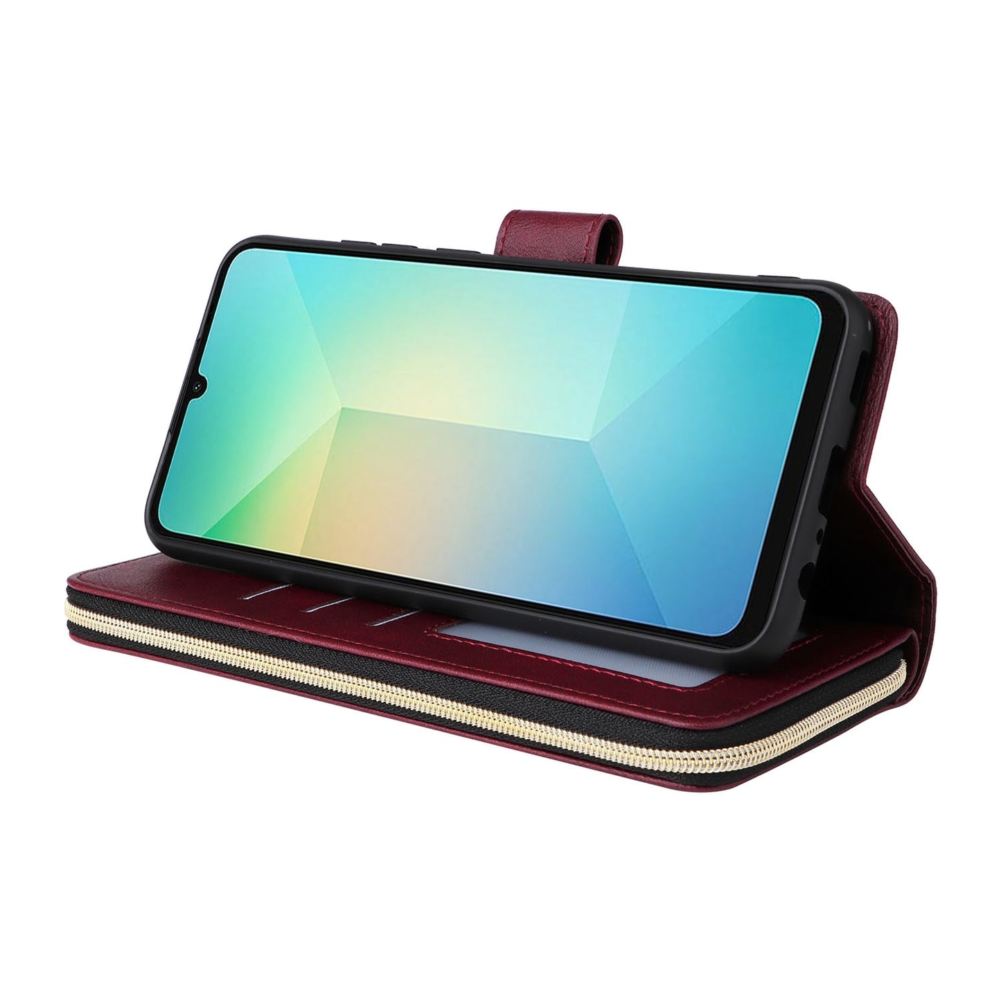 Samsung Galaxy A06 4G Leather Wallet Case with 9 Card Slots, Zipped Cash Pocket & Kickstand - Premium PU TPU Protective Cover with Wrist Strap