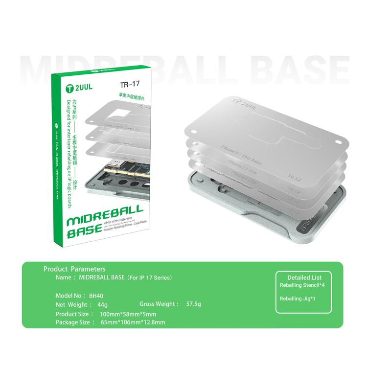 2uul BH40 BGA Reballing Stencil Platform Set for iPhone 17 Series - Mid Layer Alignment & Magnetic Support