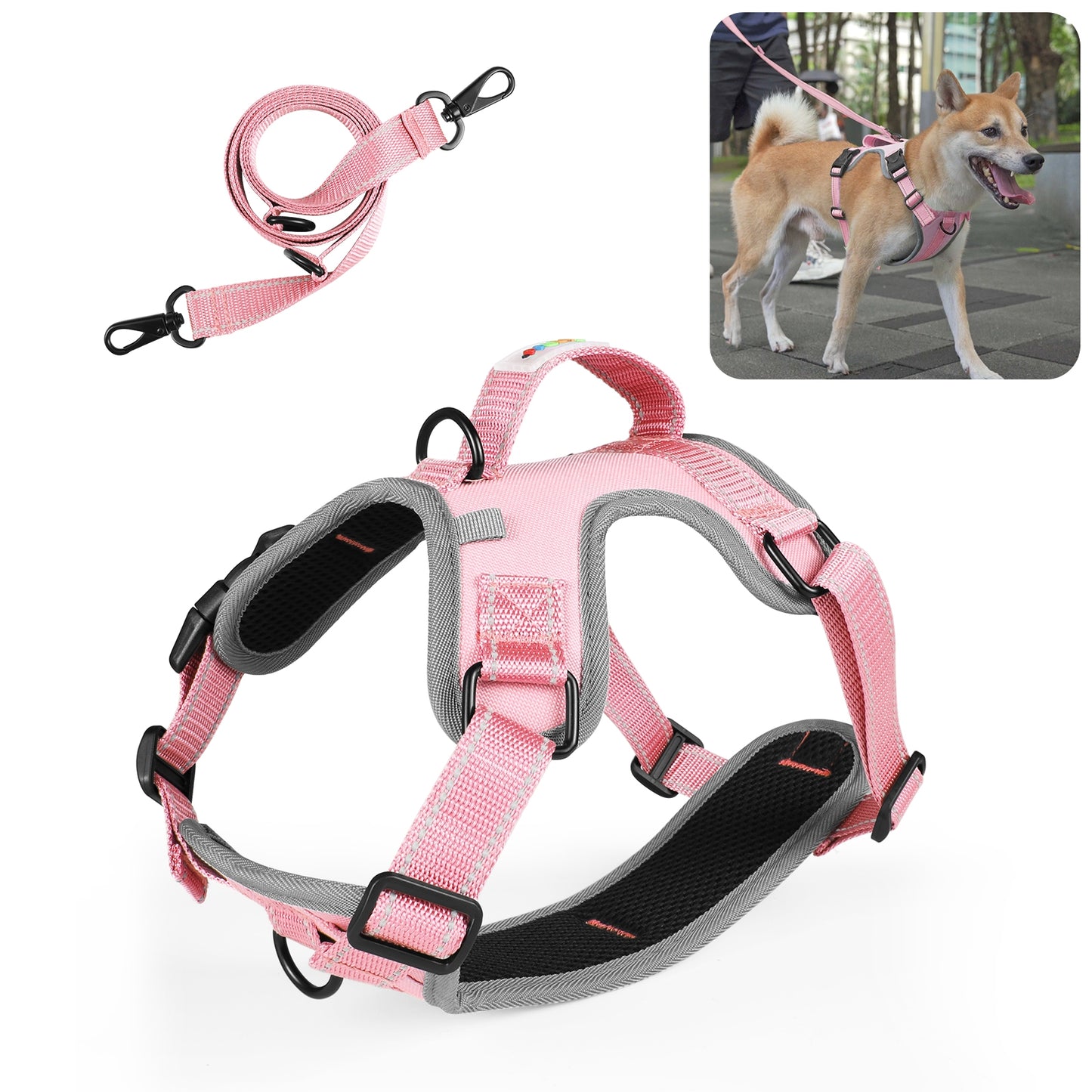 Reflective & Breathable Nylon Dog Harness with Adjustable Traction Rope - Safe and Durable