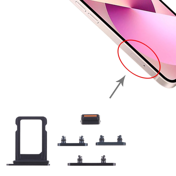 iPhone 13 Mini SIM Card Tray & Side Buttons Set (Midnight) - Volume Control, Power & Mute Switch