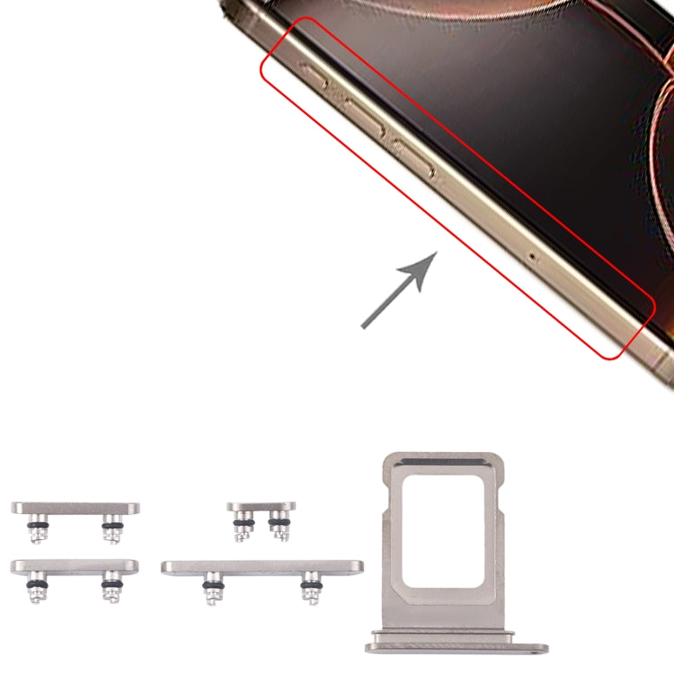 iPhone 16 Pro Silver Original SIM Card Tray with Side Keys - Volume Control, Power Button & Mute Switch