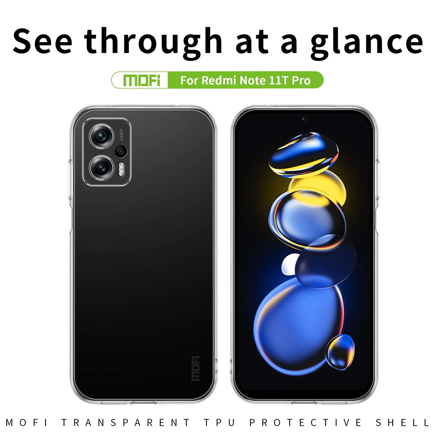 Xiaomi Redmi Note 11T Pro+ Clear TPU Case - Ultra-Thin, Shockproof, Anti-Yellowing Transparent Soft Protective Cover with Precise Cutouts, Scratch Resistance & Lightweight Design