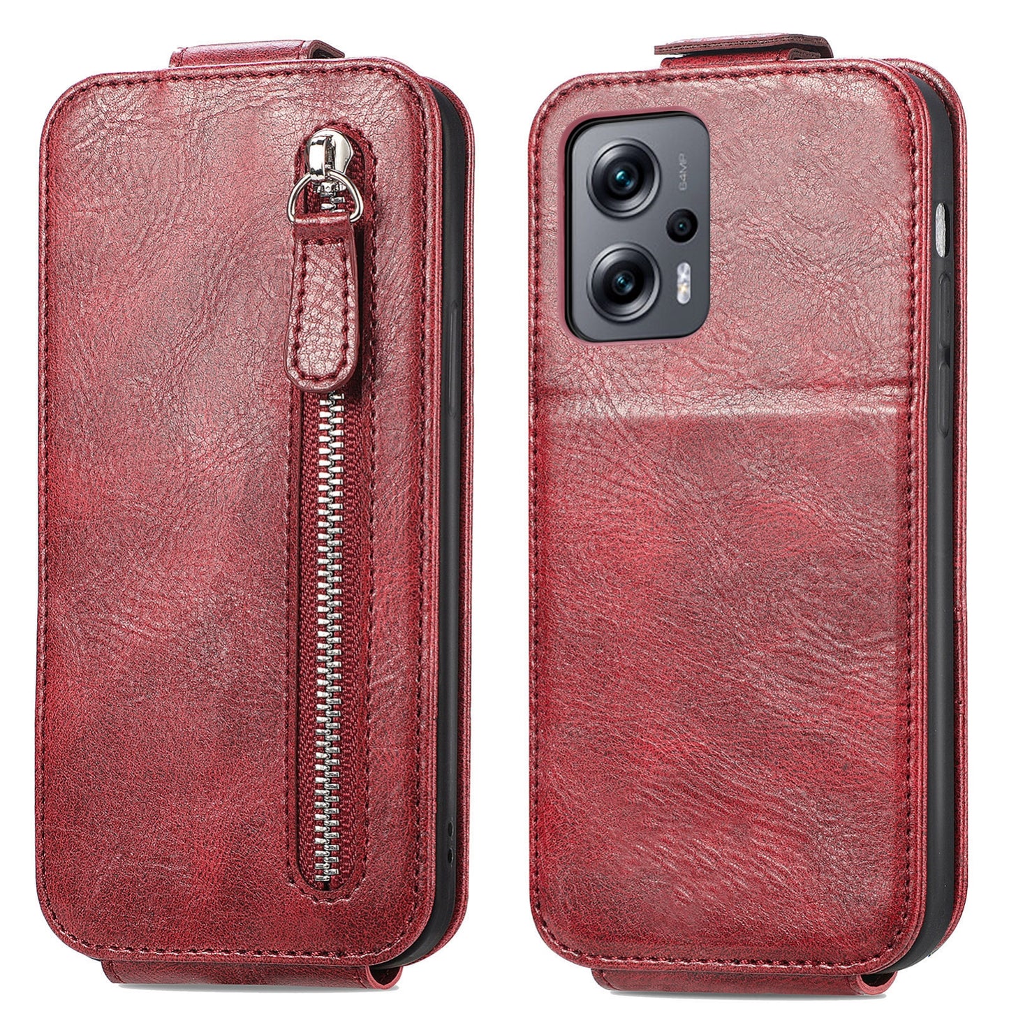 Xiaomi Redmi Note 11T Zipper Wallet Case - Vertical Flip Leather Phone Cover with Multiple Card Slots and Stand