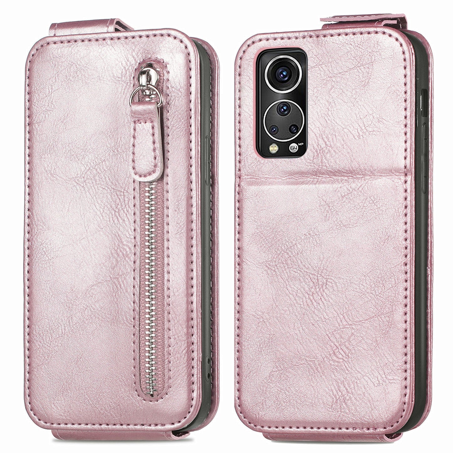 For ZTE Axon 30S Zipper Wallet Case - Vertical Flip Leather Phone Cover with Multiple Card Slots and Stand