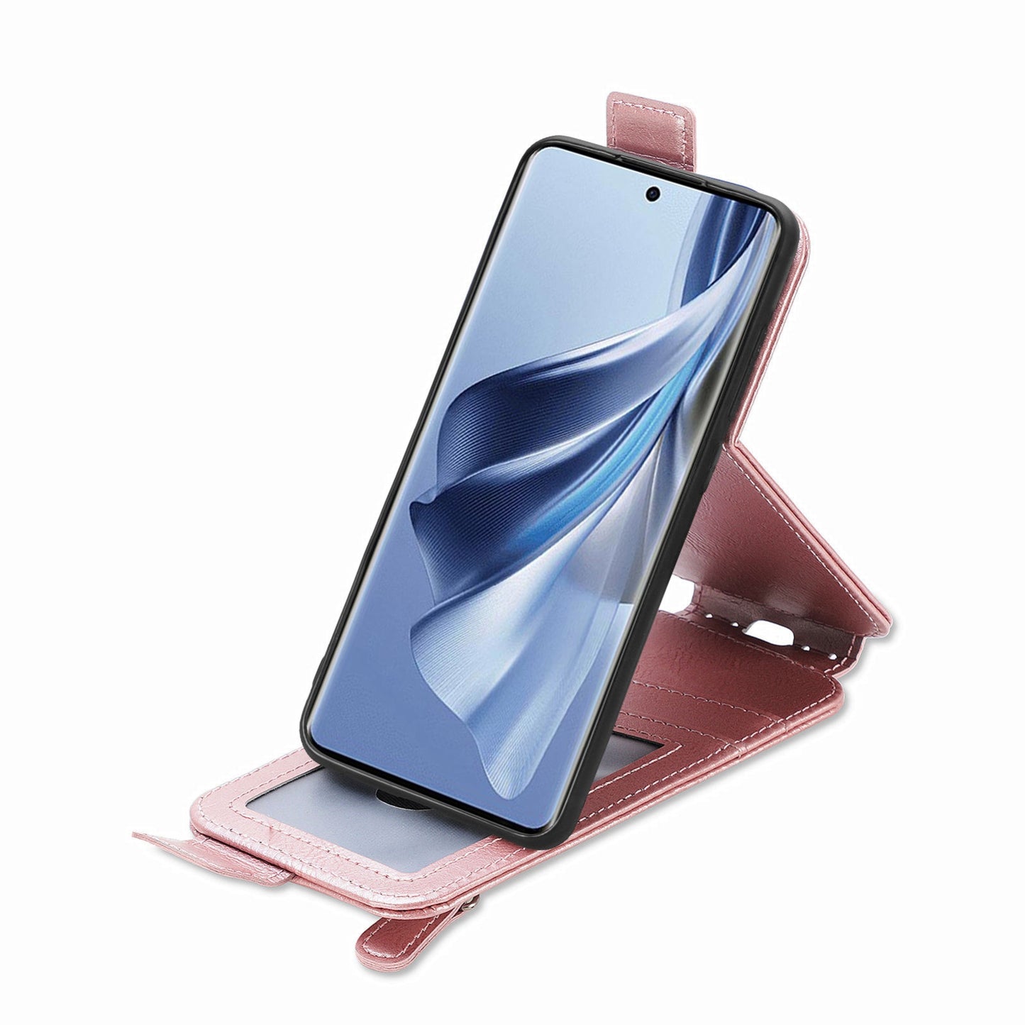 OPPO Reno 10 Zipper Wallet Case - Vertical Flip Leather Phone Cover with Multiple Card Slots and Stand