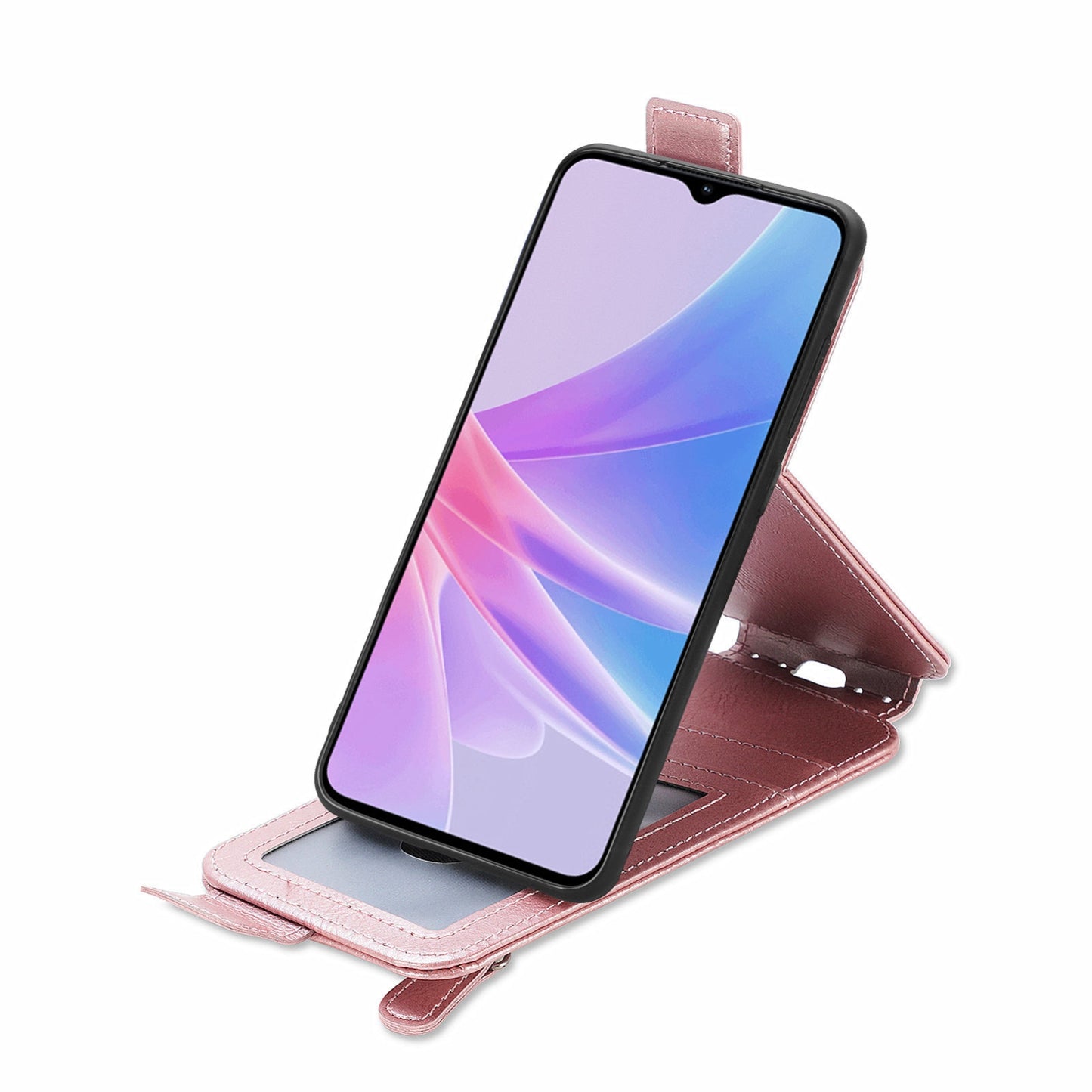 OPPO A58 Zipper Wallet Case - Vertical Flip Leather Phone Cover with Multiple Card Slots and Stand