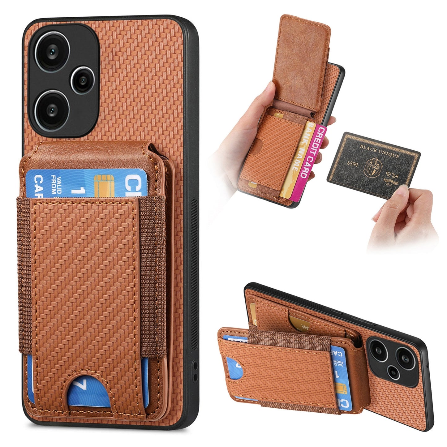 Xiaomi Redmi Note 13 Pro+ Vertical Flip Wallet Stand Phone Case with Carbon Fibre Pattern