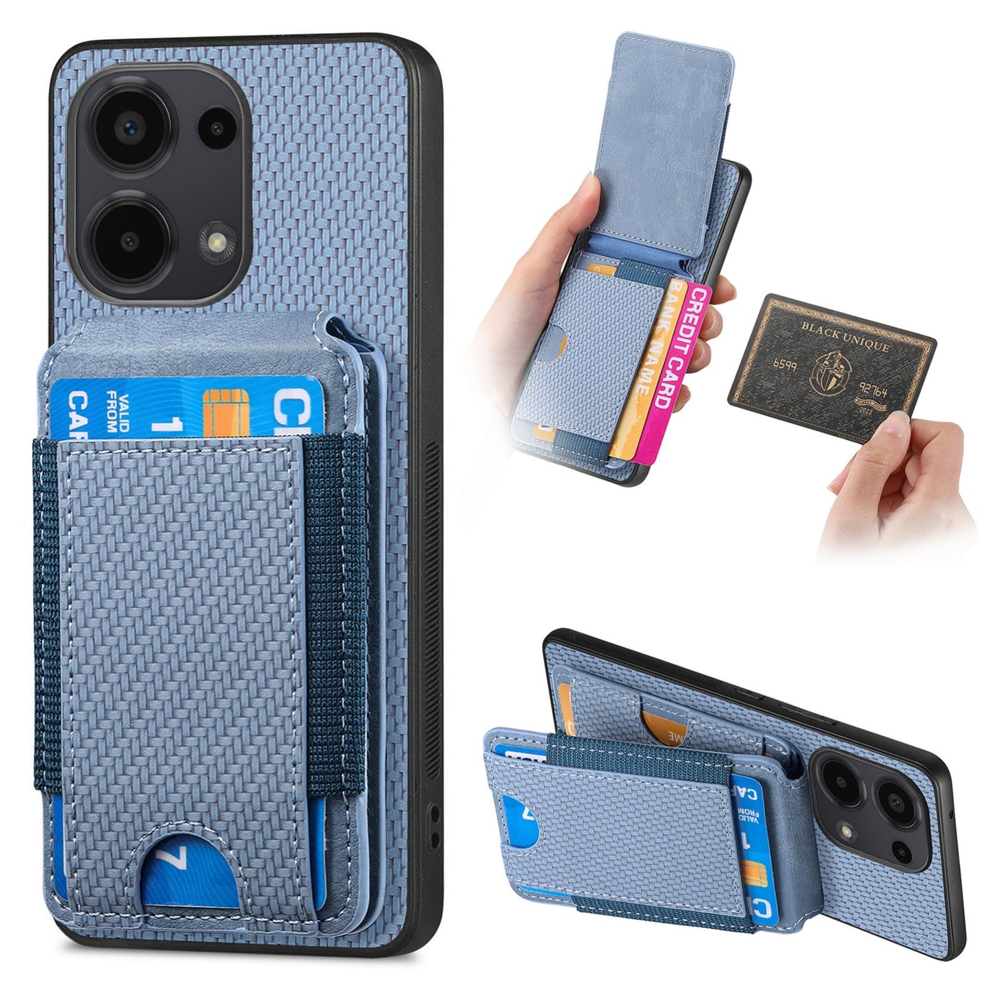 Xiaomi Redmi Note 13 Pro 5G Vertical Flip Wallet Stand Phone Case with Carbon Fibre Pattern