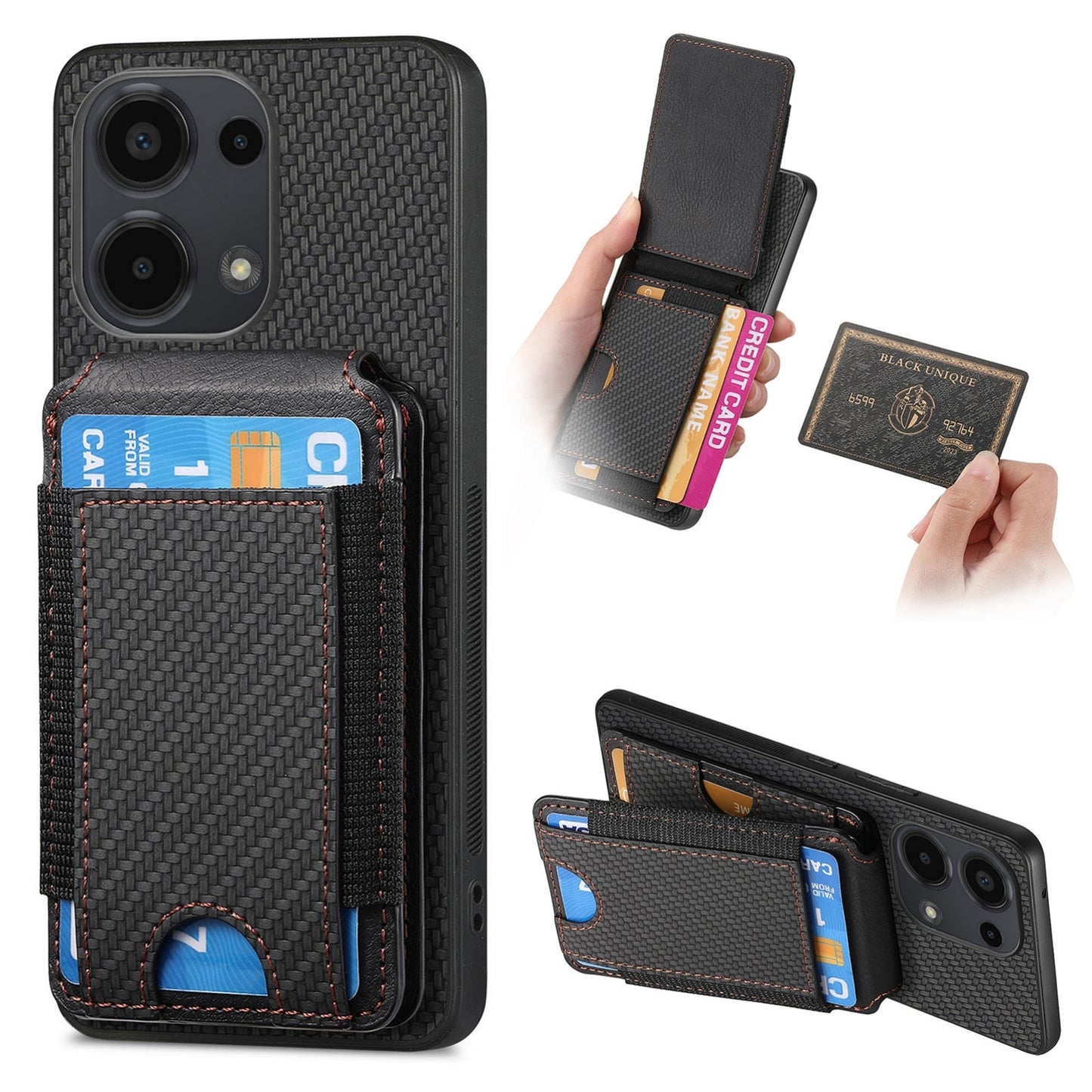 Xiaomi Redmi Note 13 Pro 5G Vertical Flip Wallet Stand Phone Case with Carbon Fibre Pattern