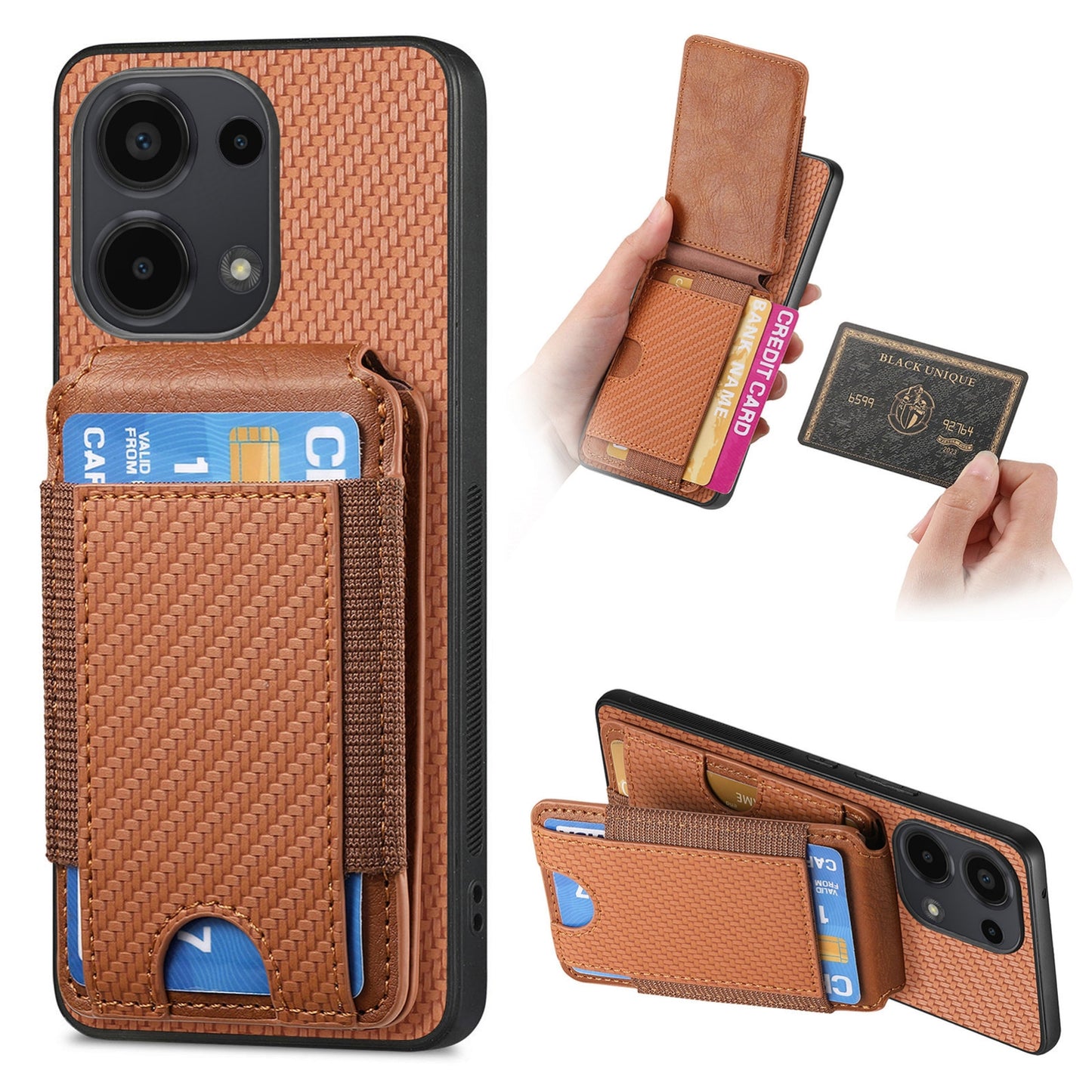 Xiaomi Redmi Note 13 Pro 5G Vertical Flip Wallet Stand Phone Case with Carbon Fibre Pattern