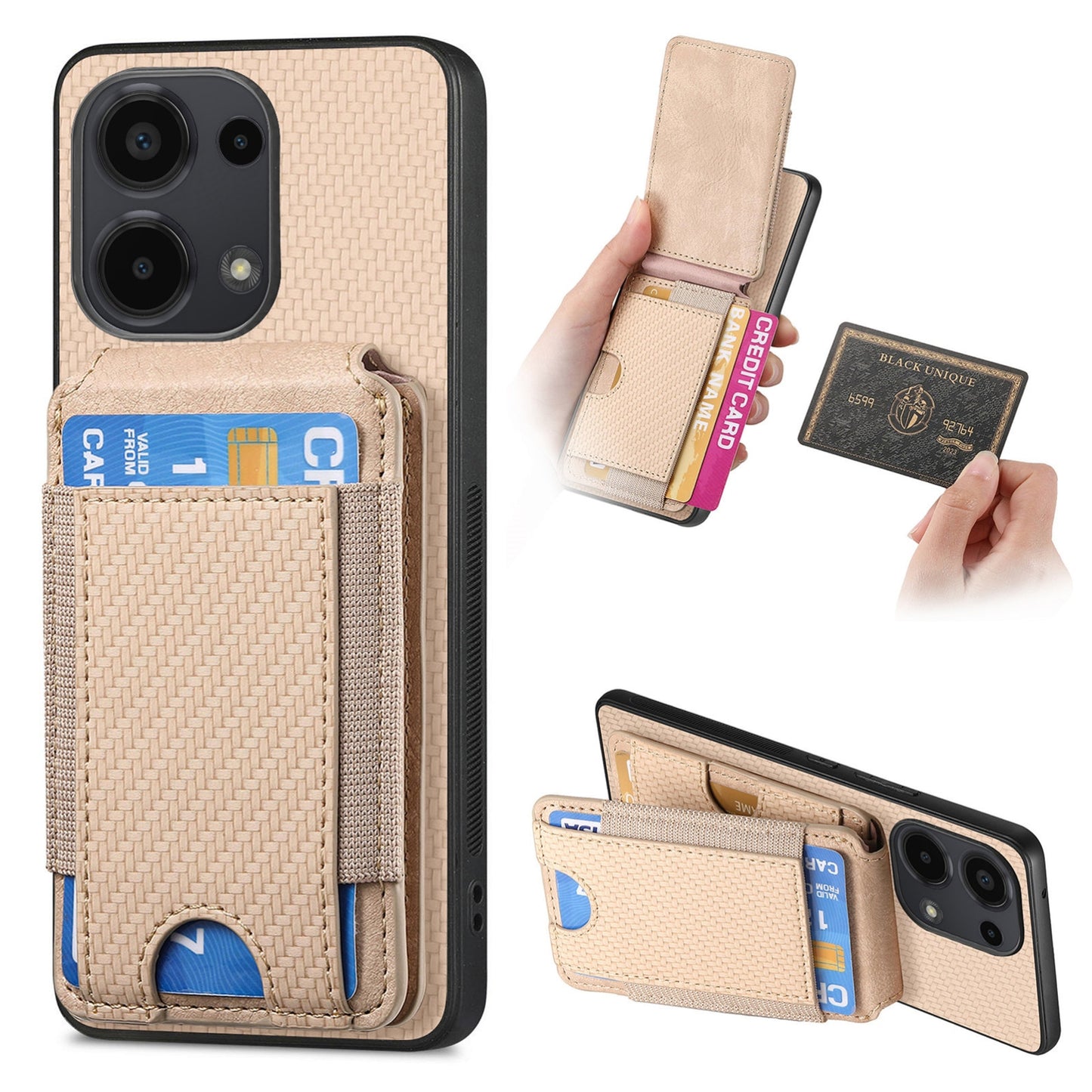 Xiaomi Redmi Note 13 Pro 5G Vertical Flip Wallet Stand Phone Case with Carbon Fibre Pattern