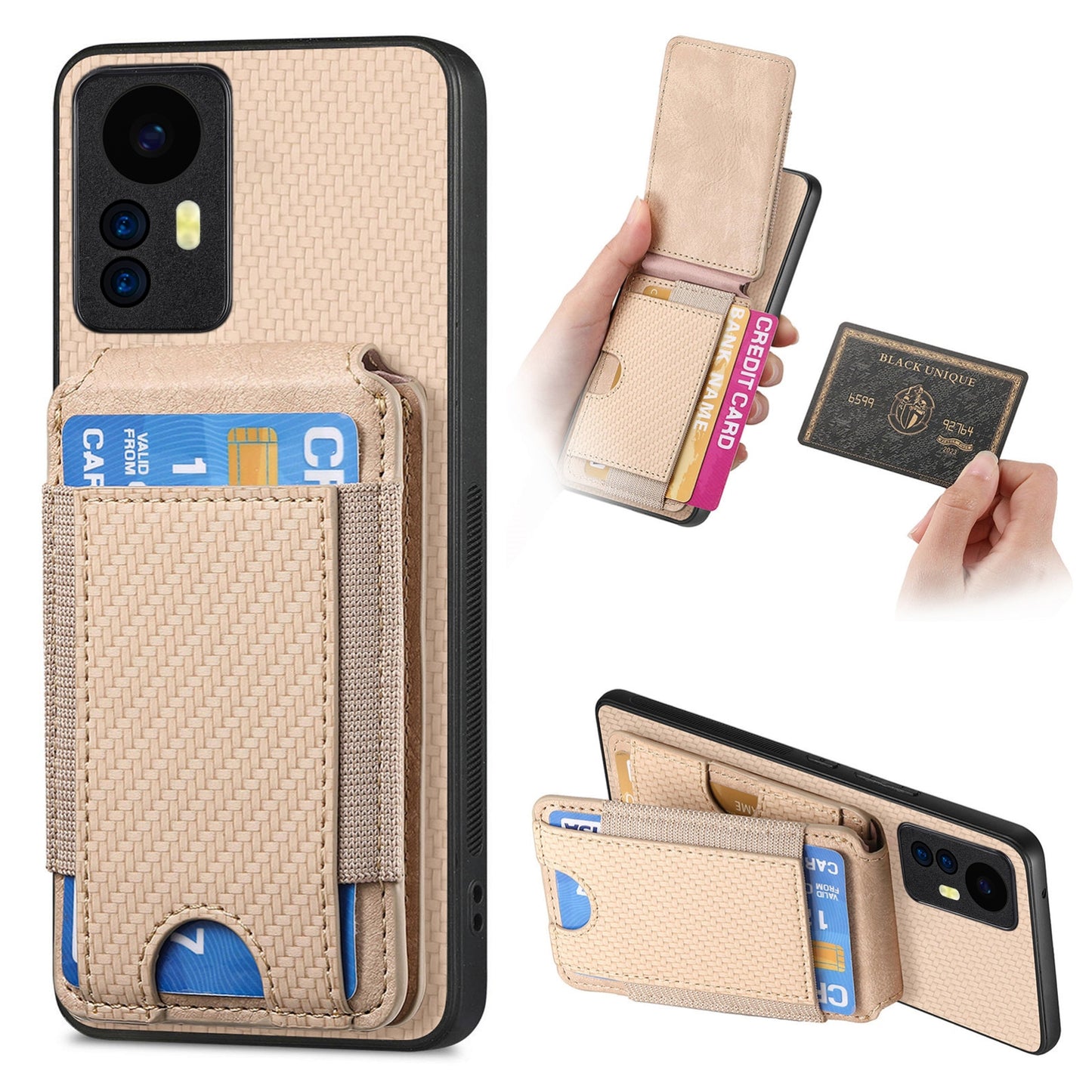 Xiaomi Redmi Note 12S Vertical Flip Wallet Stand Phone Case with Carbon Fibre Pattern