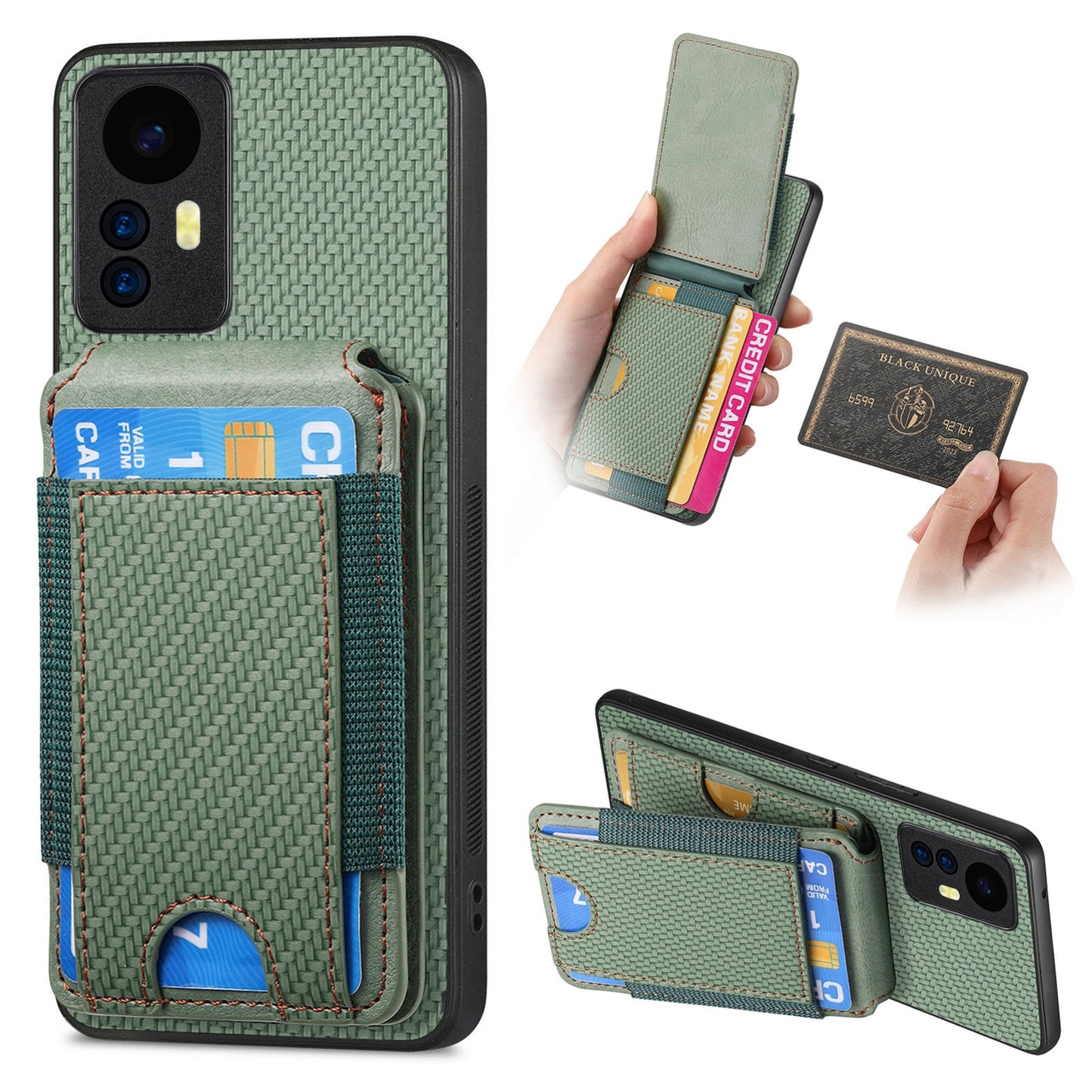 Xiaomi Redmi Note 12S Vertical Flip Wallet Stand Phone Case with Carbon Fibre Pattern