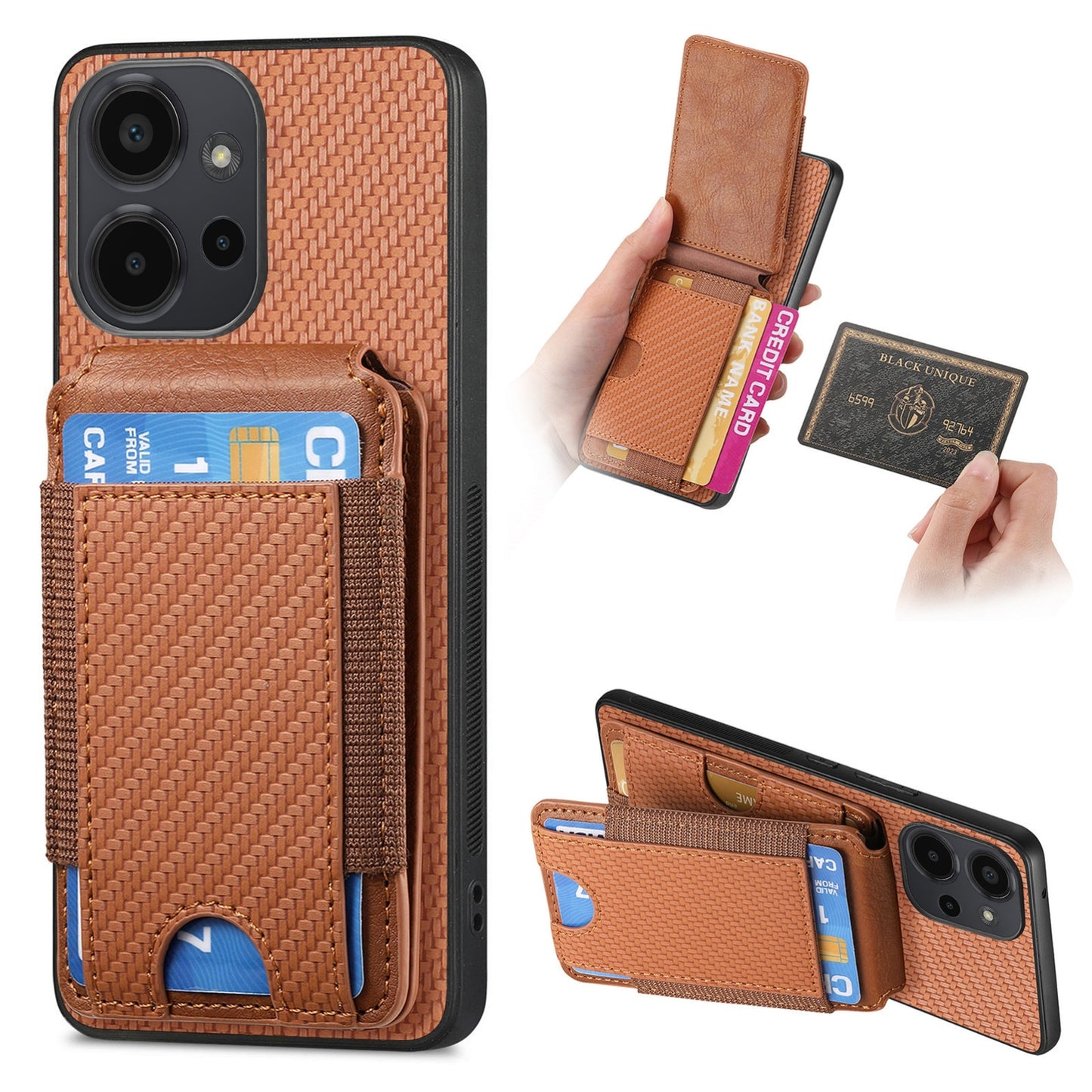 Xiaomi Redmi Note 12 4G Vertical Flip Wallet Stand Phone Case with Carbon Fibre Pattern