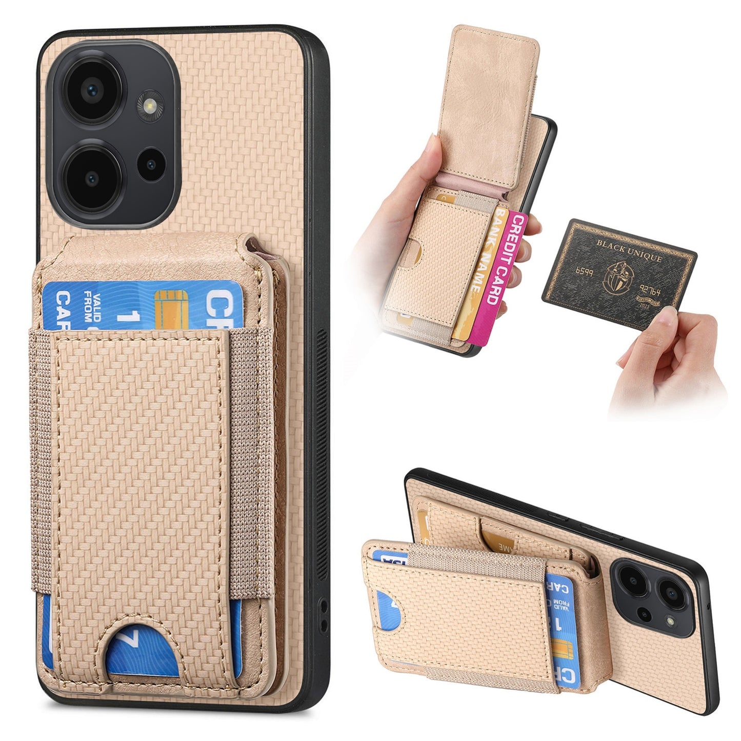 Xiaomi Redmi Note 12 4G Vertical Flip Wallet Stand Phone Case with Carbon Fibre Pattern