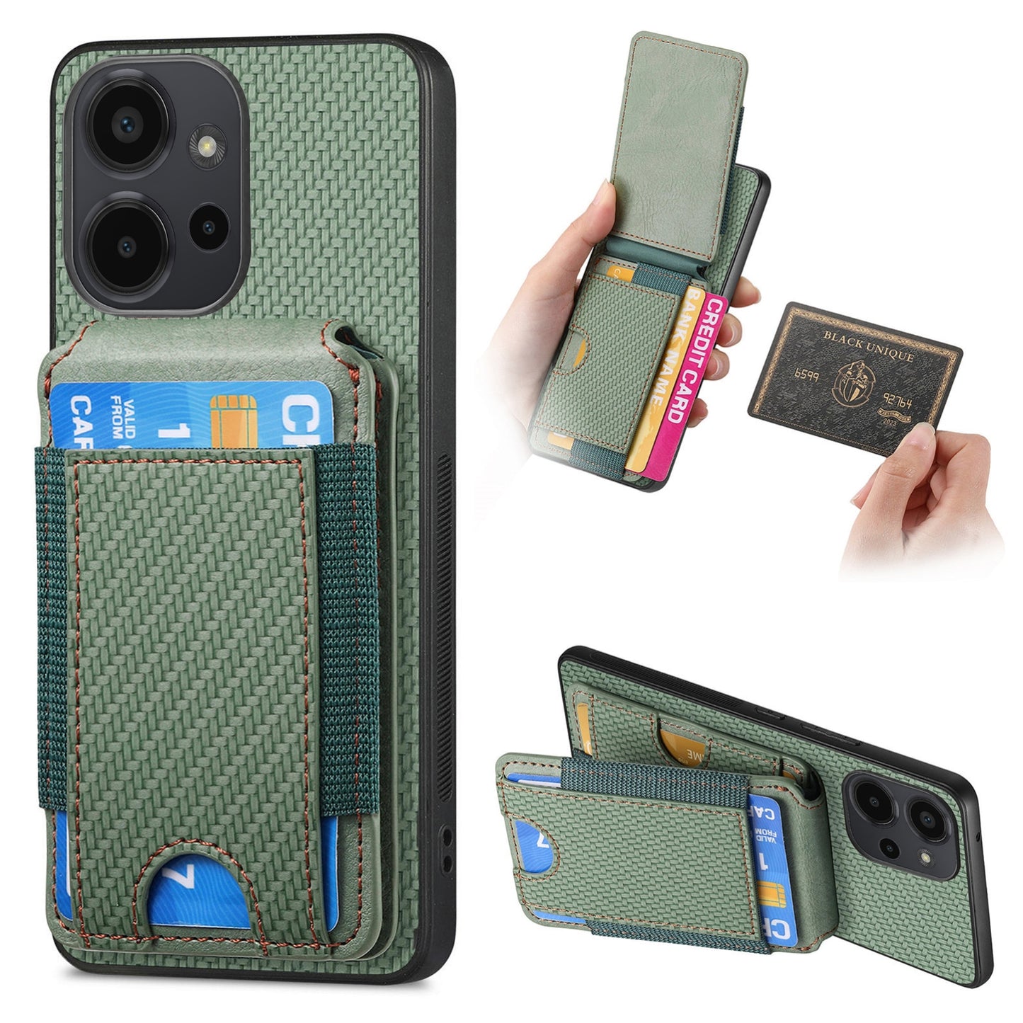 Xiaomi Redmi Note 12 4G Vertical Flip Wallet Stand Phone Case with Carbon Fibre Pattern