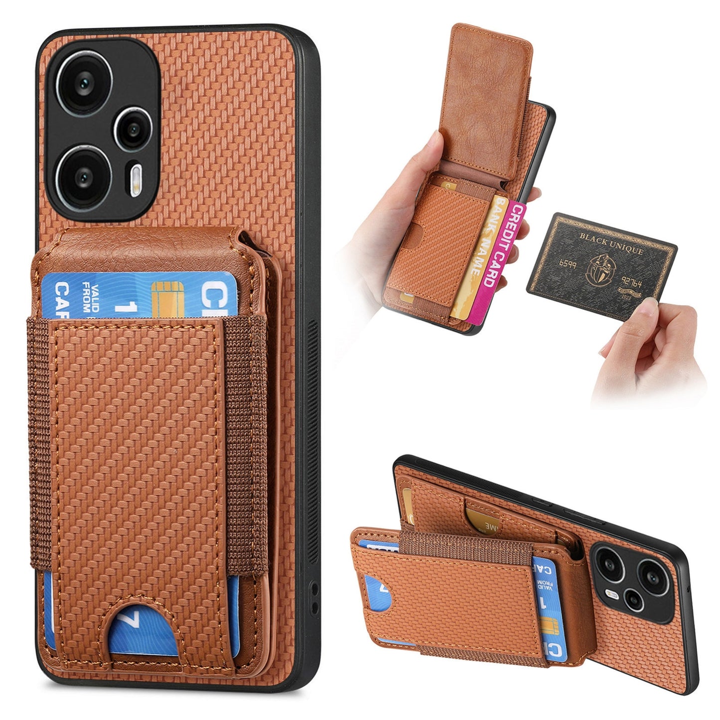 Xiaomi Redmi Note 12 Turbo Vertical Flip Wallet Stand Phone Case with Carbon Fibre Pattern