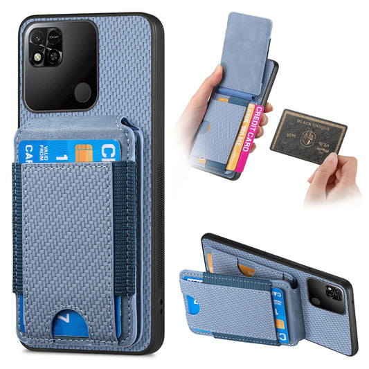Xiaomi Redmi 10C Vertical Flip Wallet Stand Phone Case with Carbon Fibre Pattern