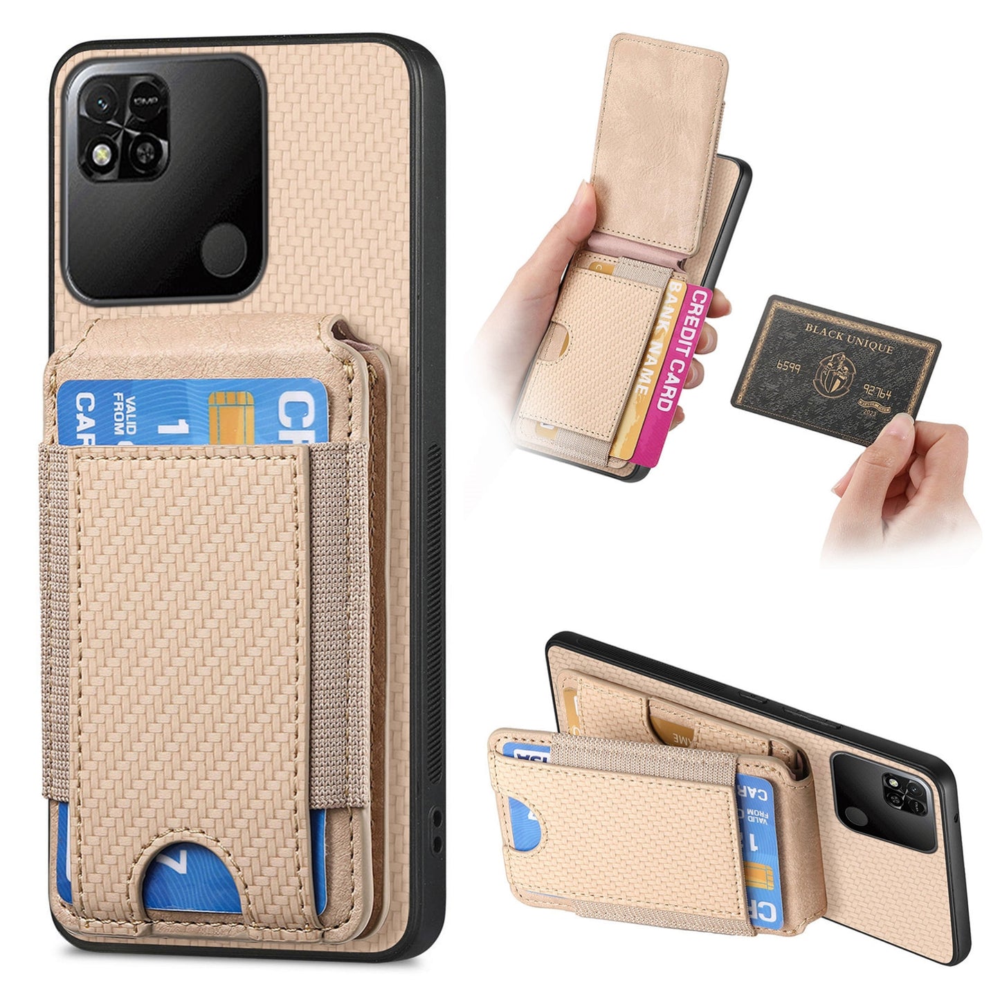 Xiaomi Redmi 10C Vertical Flip Wallet Stand Phone Case with Carbon Fibre Pattern