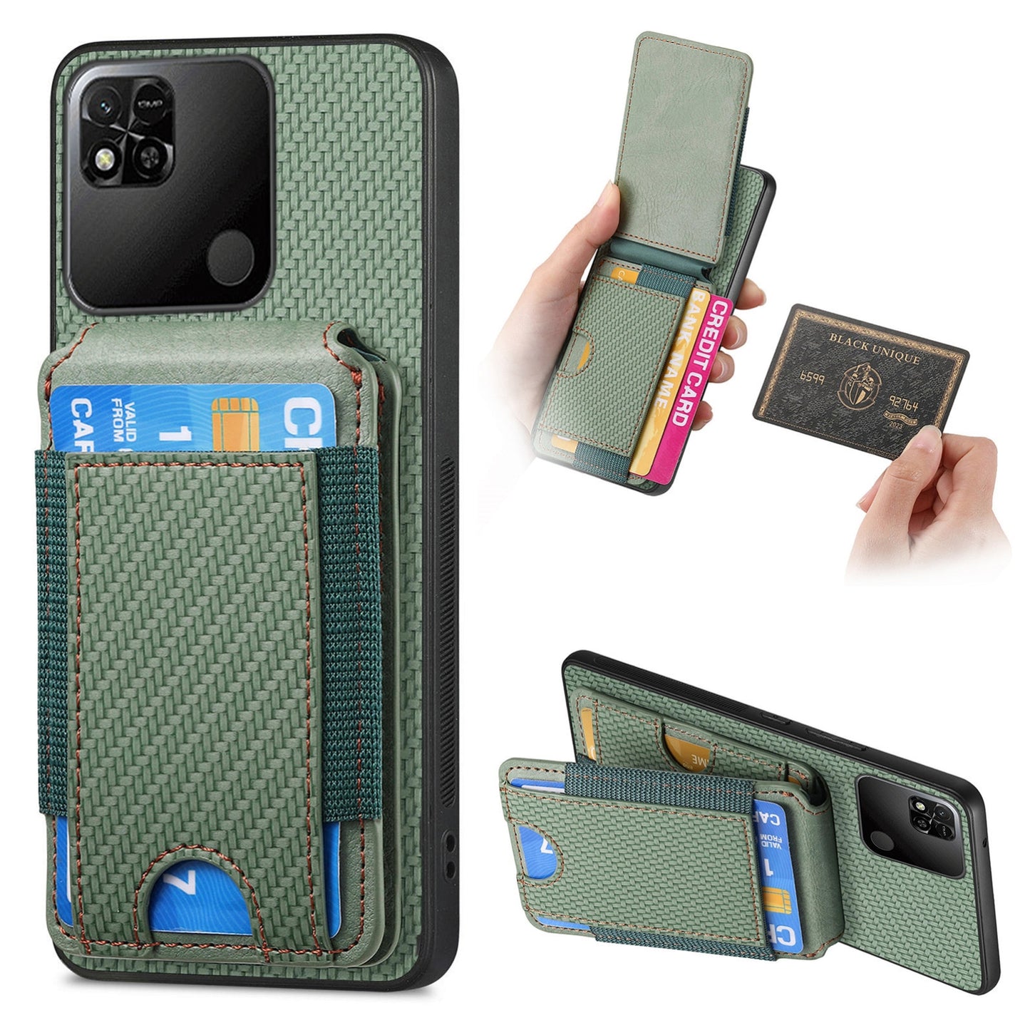 Xiaomi Redmi 10C Vertical Flip Wallet Stand Phone Case with Carbon Fibre Pattern