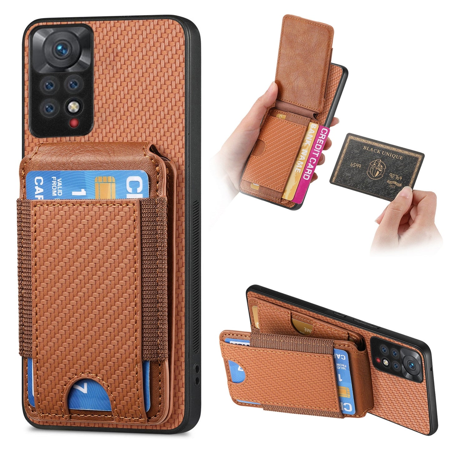 Xiaomi Redmi Note 11S Vertical Flip Wallet Stand Phone Case with Carbon Fibre Pattern