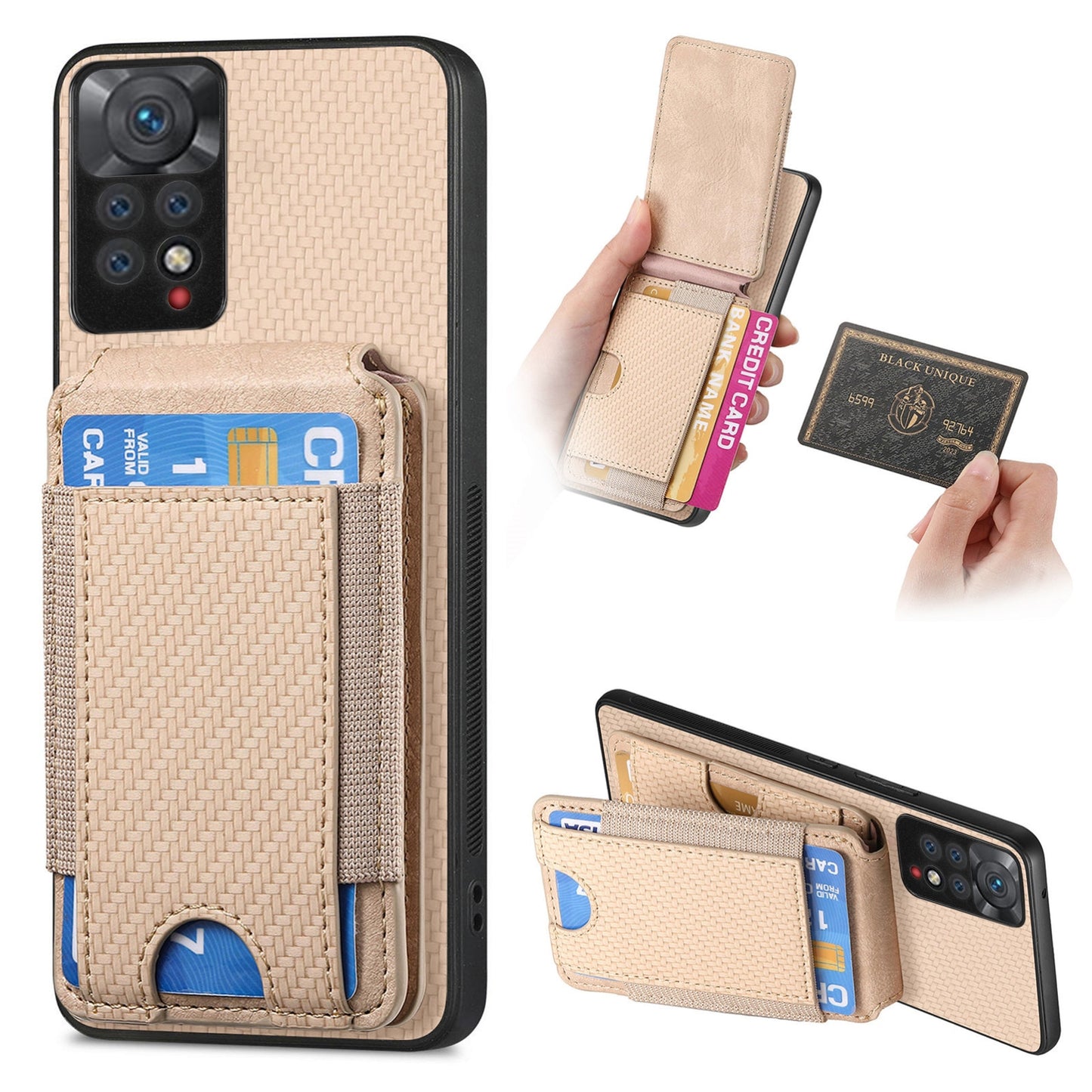 Xiaomi Redmi Note 11S Vertical Flip Wallet Stand Phone Case with Carbon Fibre Pattern