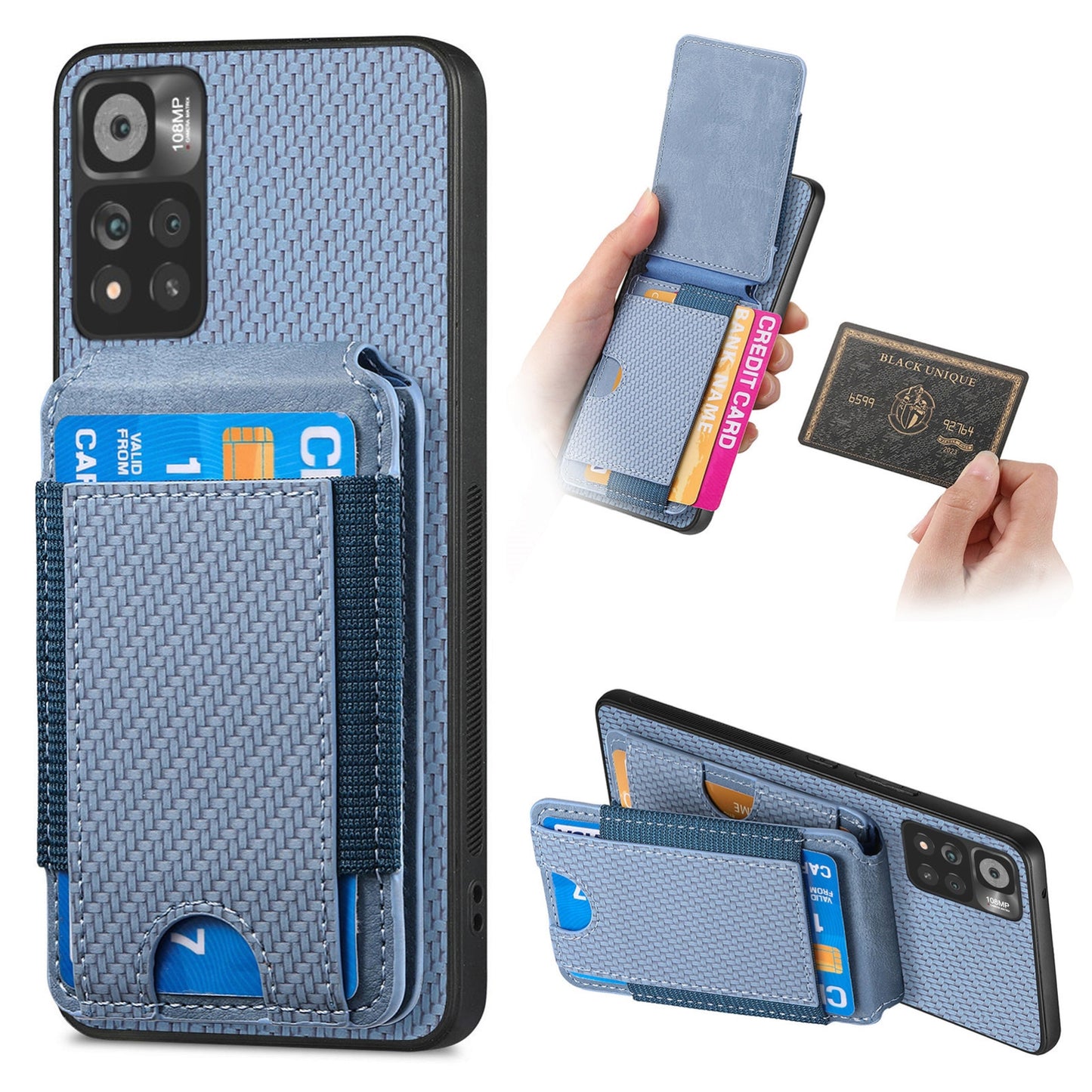Xiaomi Redmi 10 Vertical Flip Wallet Stand Phone Case with Carbon Fibre Pattern