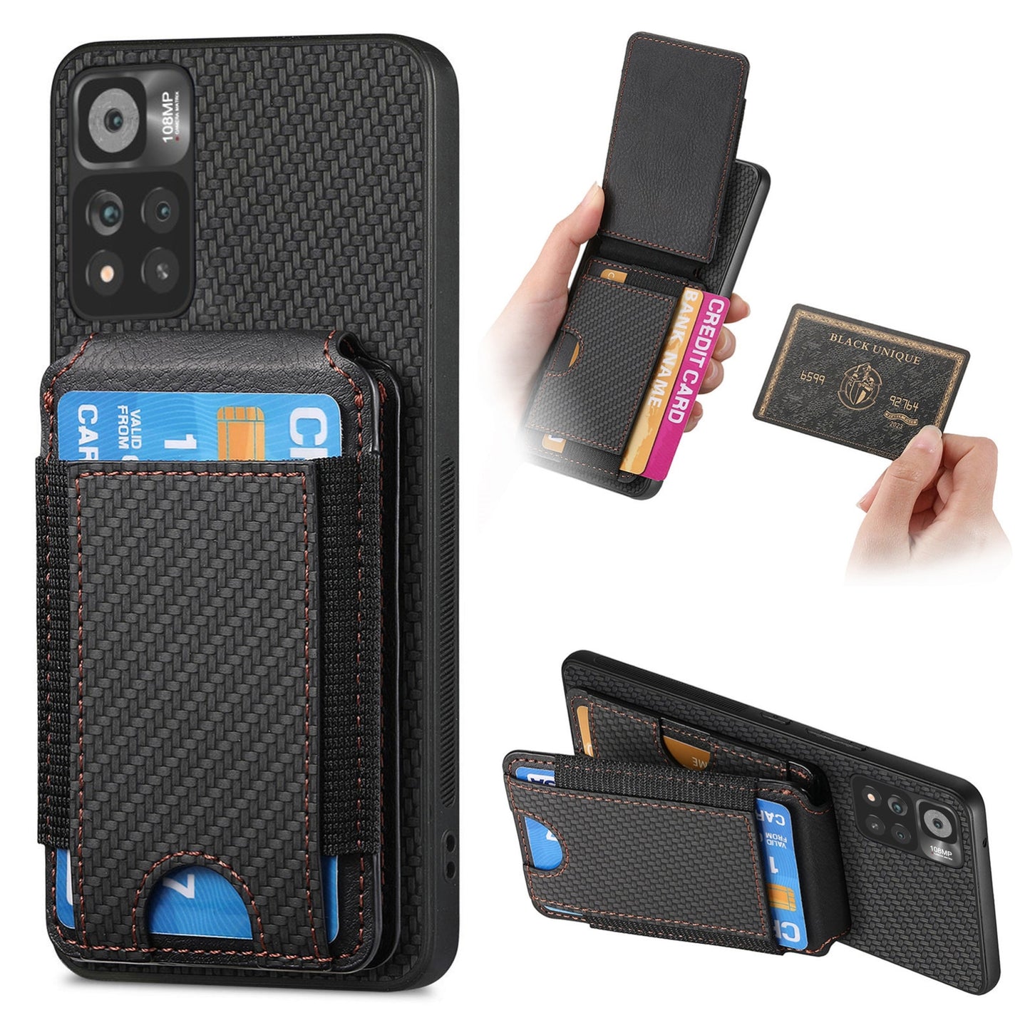 Xiaomi Redmi 10 Vertical Flip Wallet Stand Phone Case with Carbon Fibre Pattern