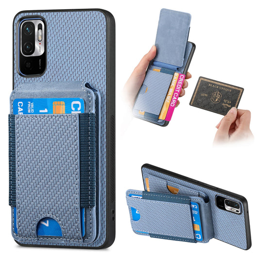 Xiaomi Redmi Note 10 5G Vertical Flip Wallet Stand Phone Case with Carbon Fibre Pattern
