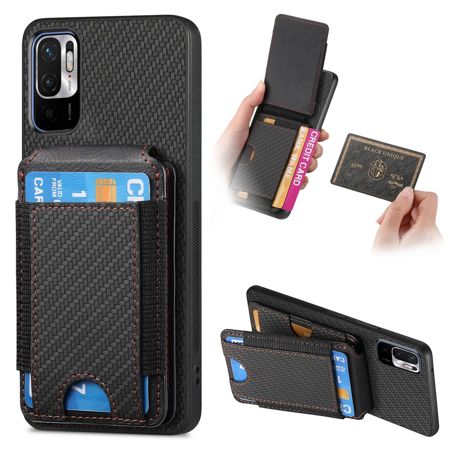 Xiaomi Redmi Note 10 5G Vertical Flip Wallet Stand Phone Case with Carbon Fibre Pattern