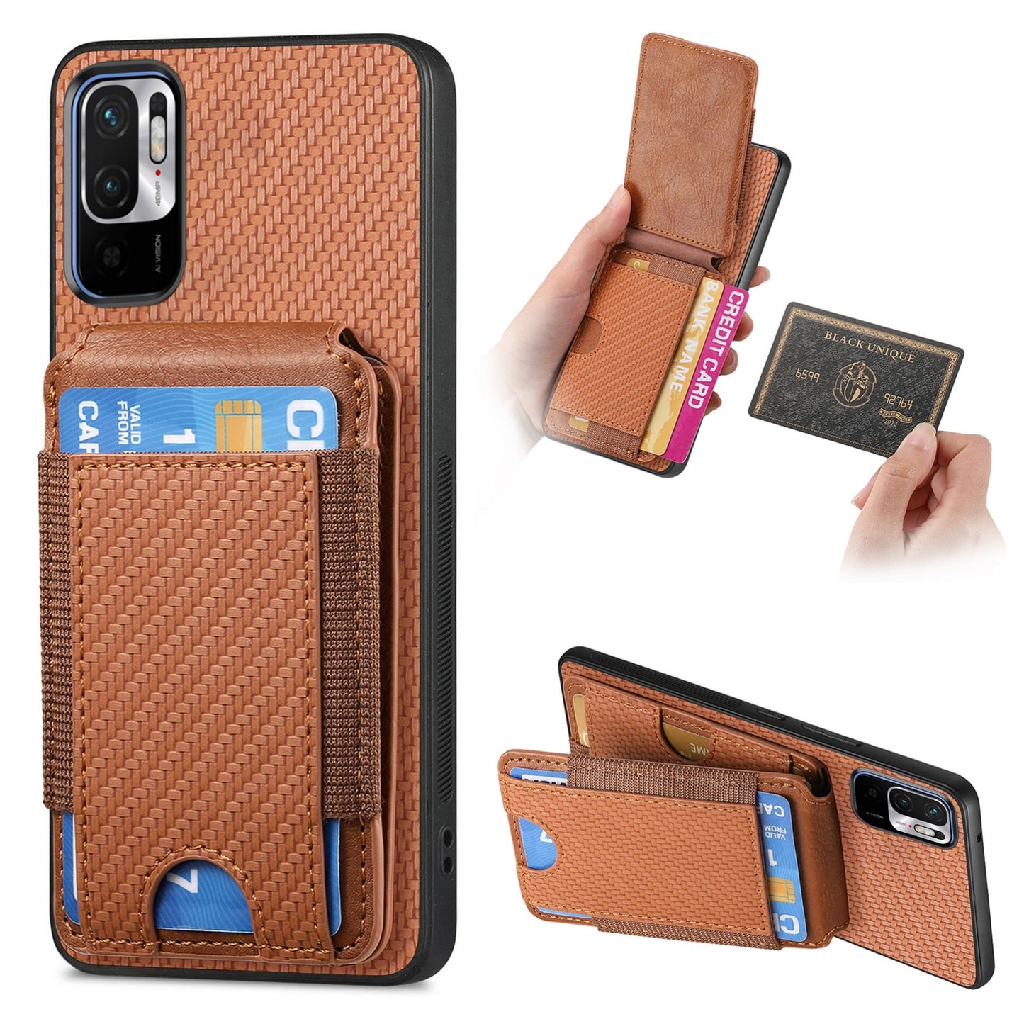 Xiaomi Redmi Note 10 5G Vertical Flip Wallet Stand Phone Case with Carbon Fibre Pattern