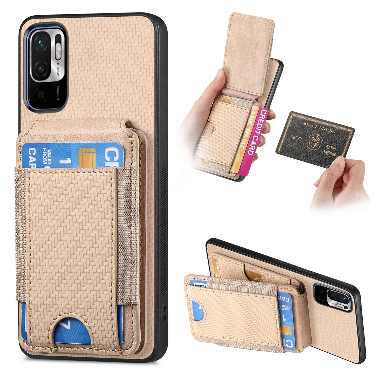 Xiaomi Redmi Note 10 5G Vertical Flip Wallet Stand Phone Case with Carbon Fibre Pattern