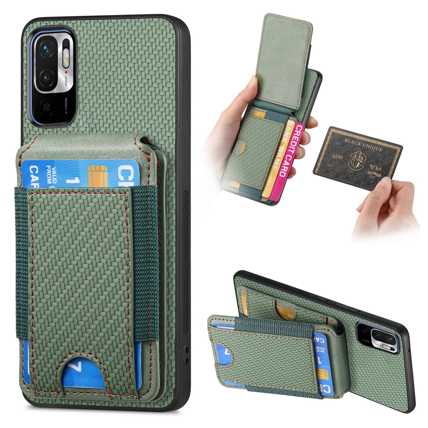 Xiaomi Redmi Note 10 5G Vertical Flip Wallet Stand Phone Case with Carbon Fibre Pattern