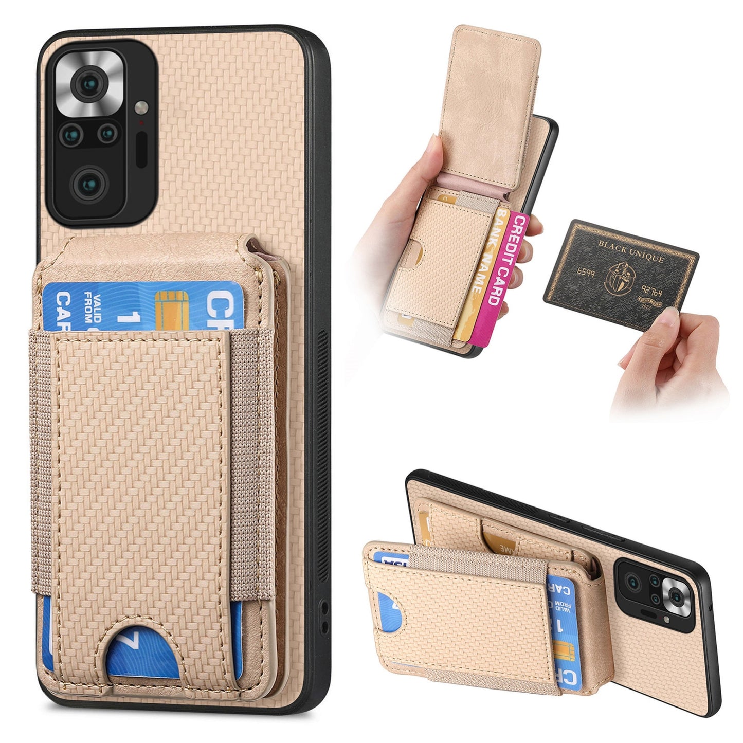 Xiaomi Redmi Note 10 Pro 4G Vertical Flip Wallet Stand Phone Case with Carbon Fibre Pattern