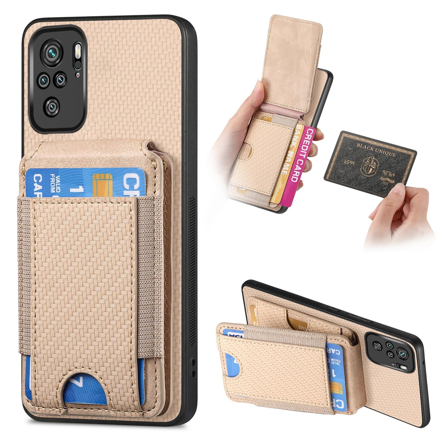 Xiaomi Redmi Note 10 4G Vertical Flip Wallet Stand Phone Case with Carbon Fibre Pattern