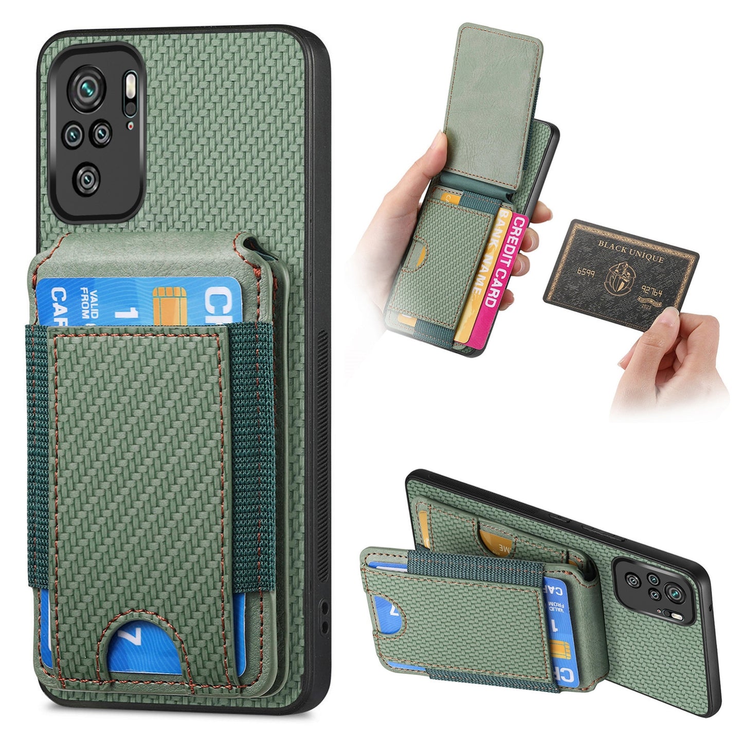 Xiaomi Redmi Note 10 4G Vertical Flip Wallet Stand Phone Case with Carbon Fibre Pattern