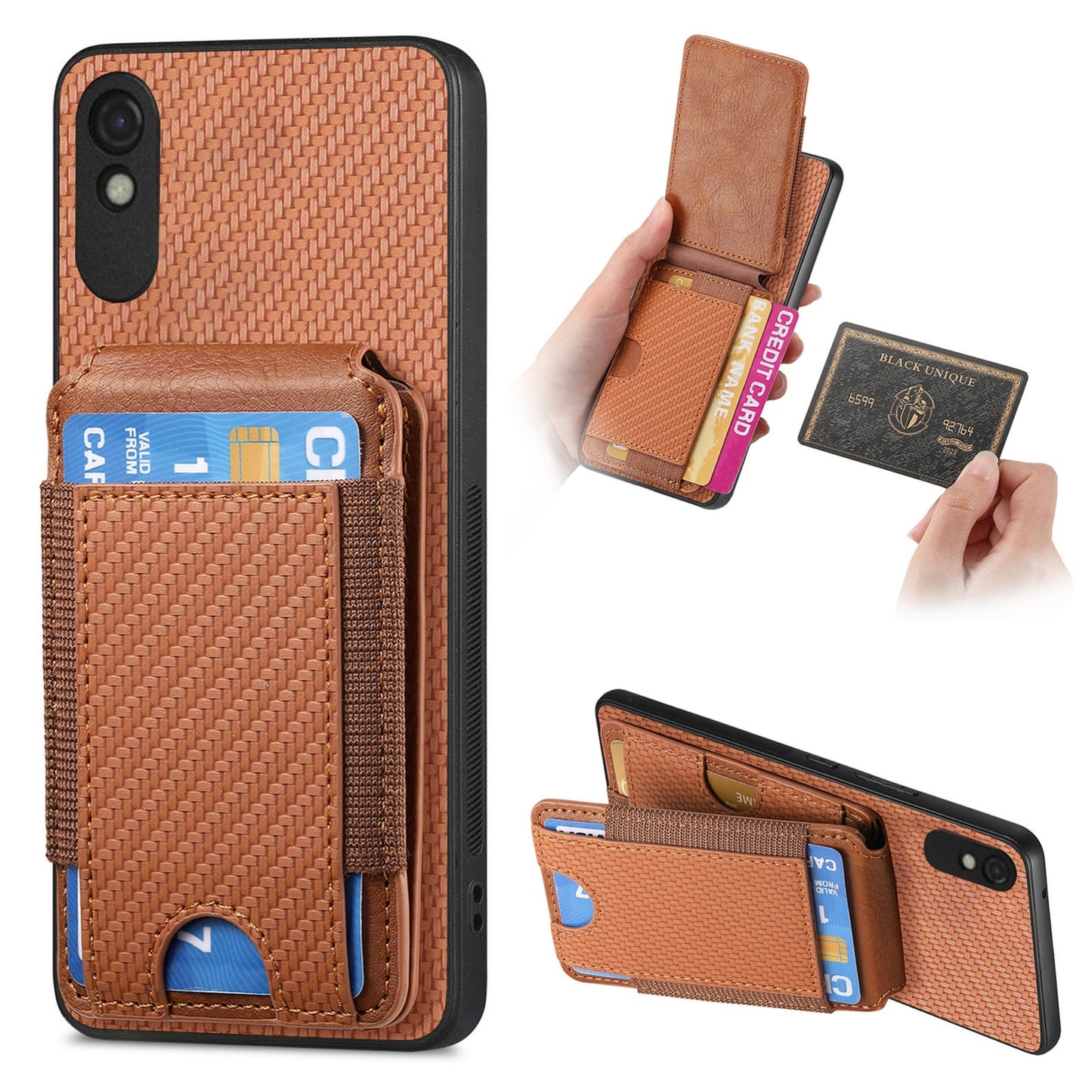 Xiaomi Redmi 9A Vertical Flip Wallet Stand Phone Case with Carbon Fibre Pattern