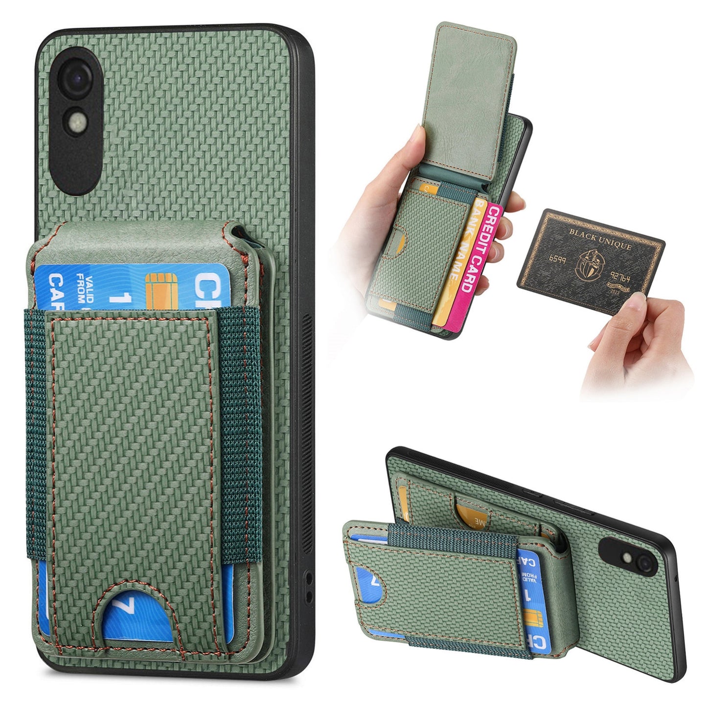 Xiaomi Redmi 9A Vertical Flip Wallet Stand Phone Case with Carbon Fibre Pattern