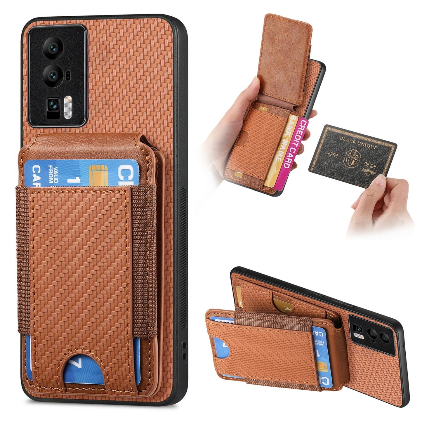 Xiaomi Redmi K60/K60 Pro Vertical Flip Wallet Stand Phone Case with Carbon Fibre Pattern
