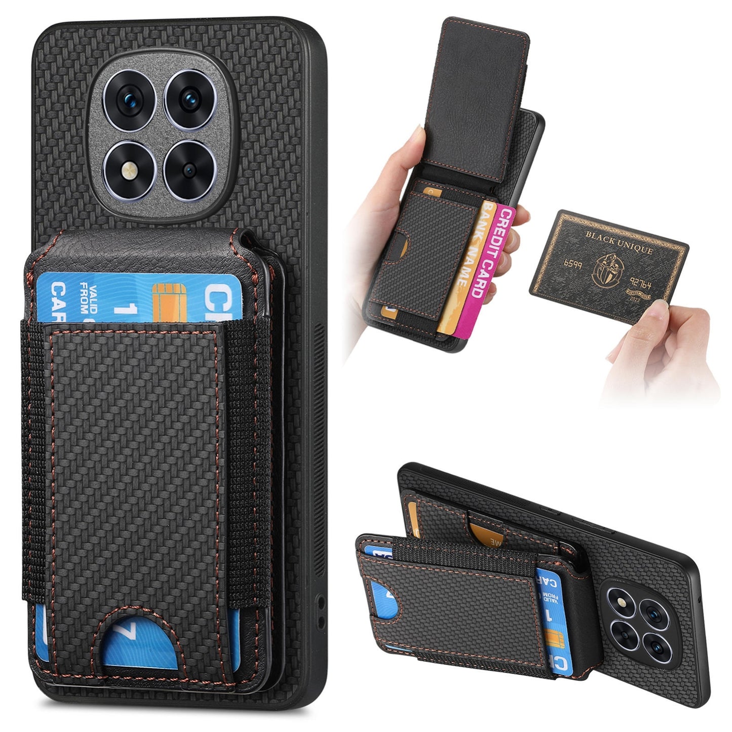 Xiaomi Redmi Note 14 Pro 5G Vertical Flip Wallet Stand Phone Case with Carbon Fibre Pattern