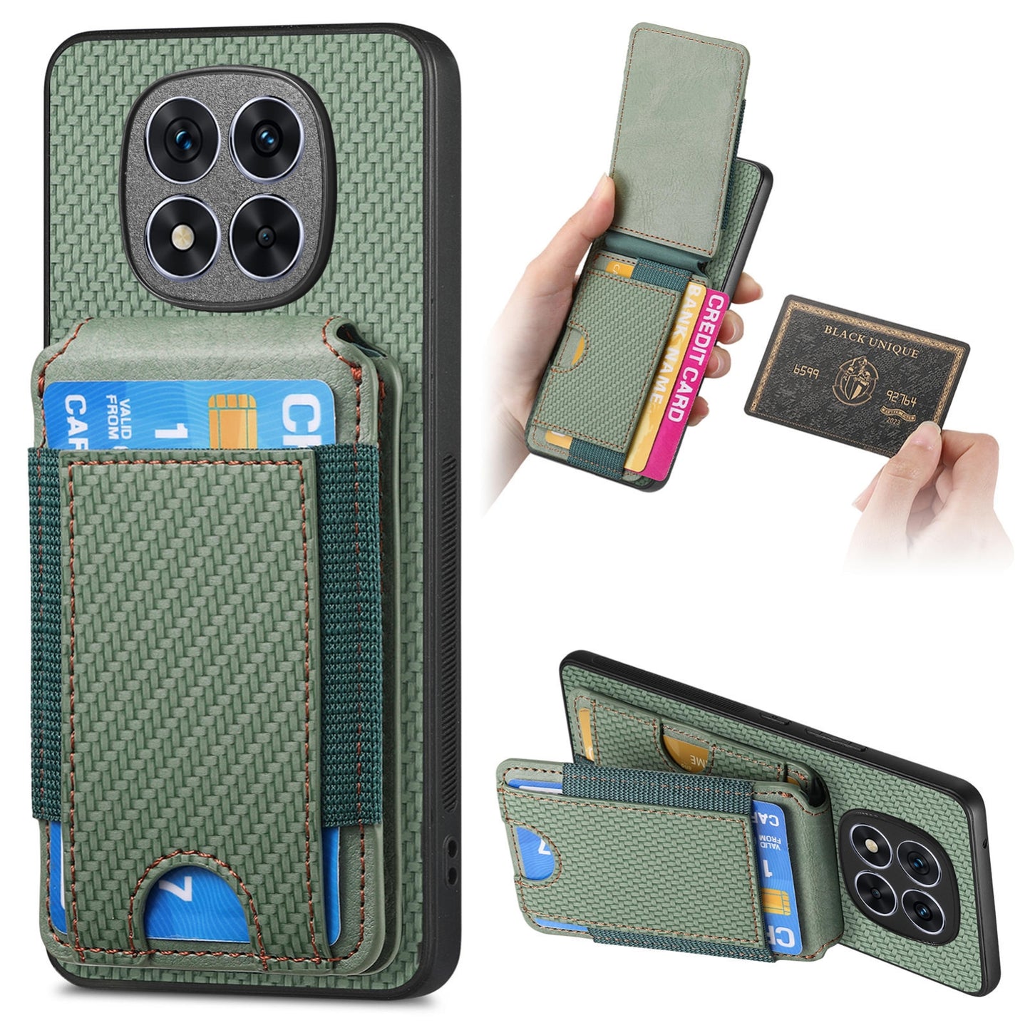 Xiaomi Redmi Note 14 Pro 5G Vertical Flip Wallet Stand Phone Case with Carbon Fibre Pattern