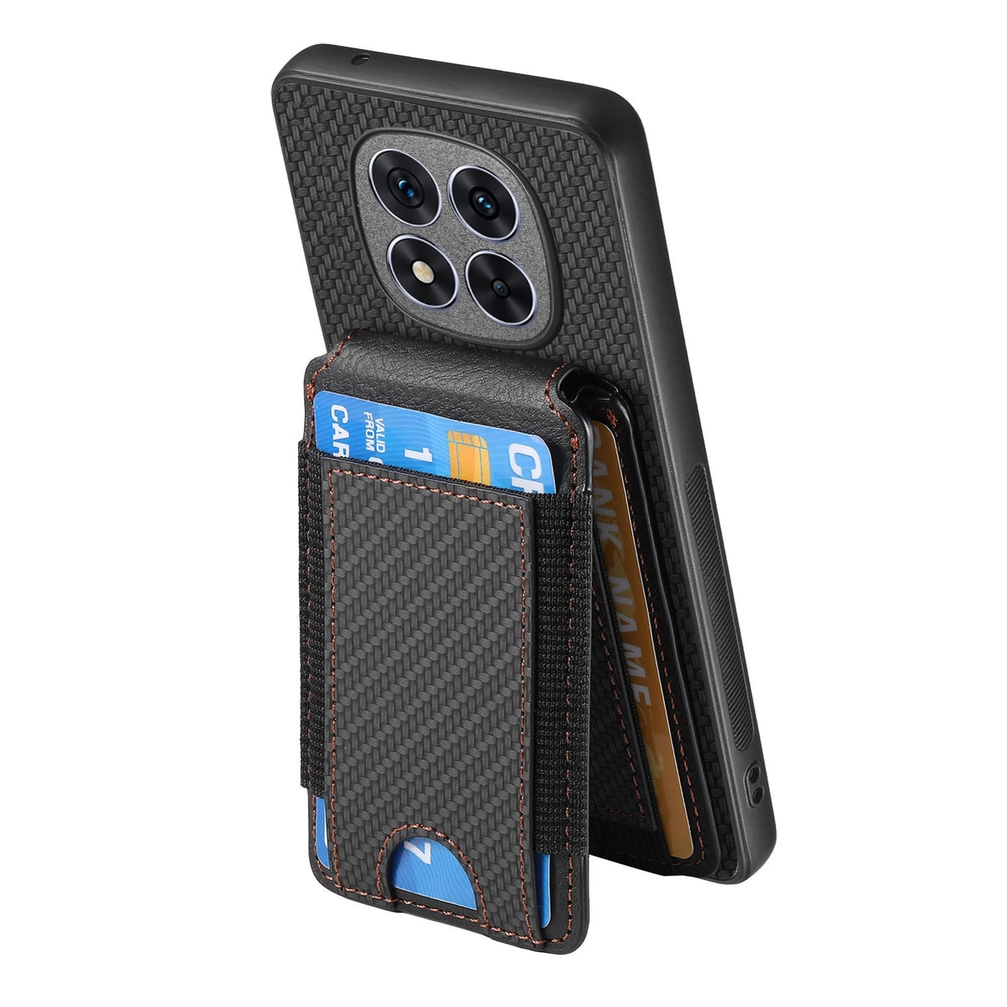 Xiaomi Redmi Note 14 Pro+ 5G Vertical Flip Wallet Stand Phone Case with Carbon Fibre Pattern