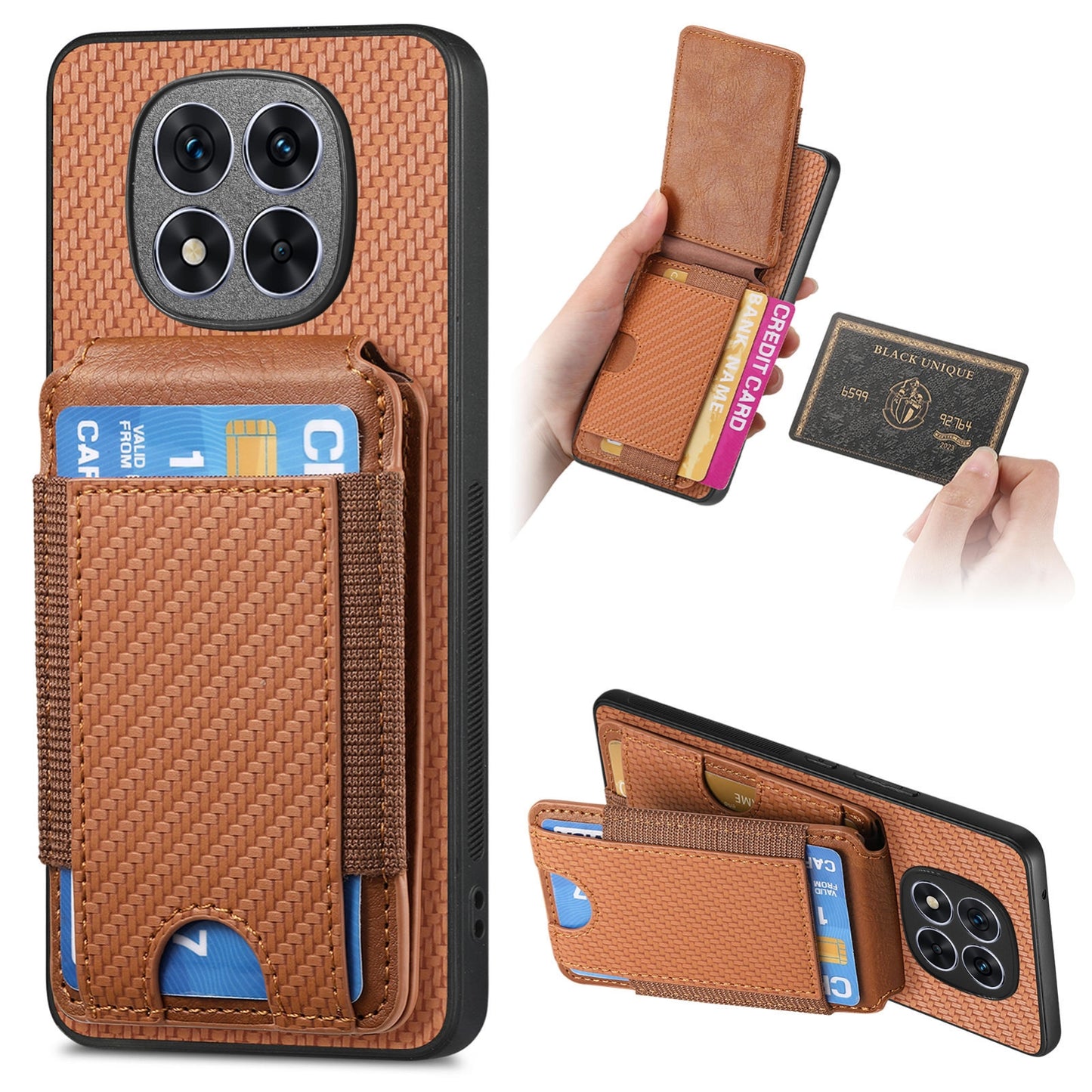 Xiaomi Redmi Note 14 Pro+ 5G Vertical Flip Wallet Stand Phone Case with Carbon Fibre Pattern